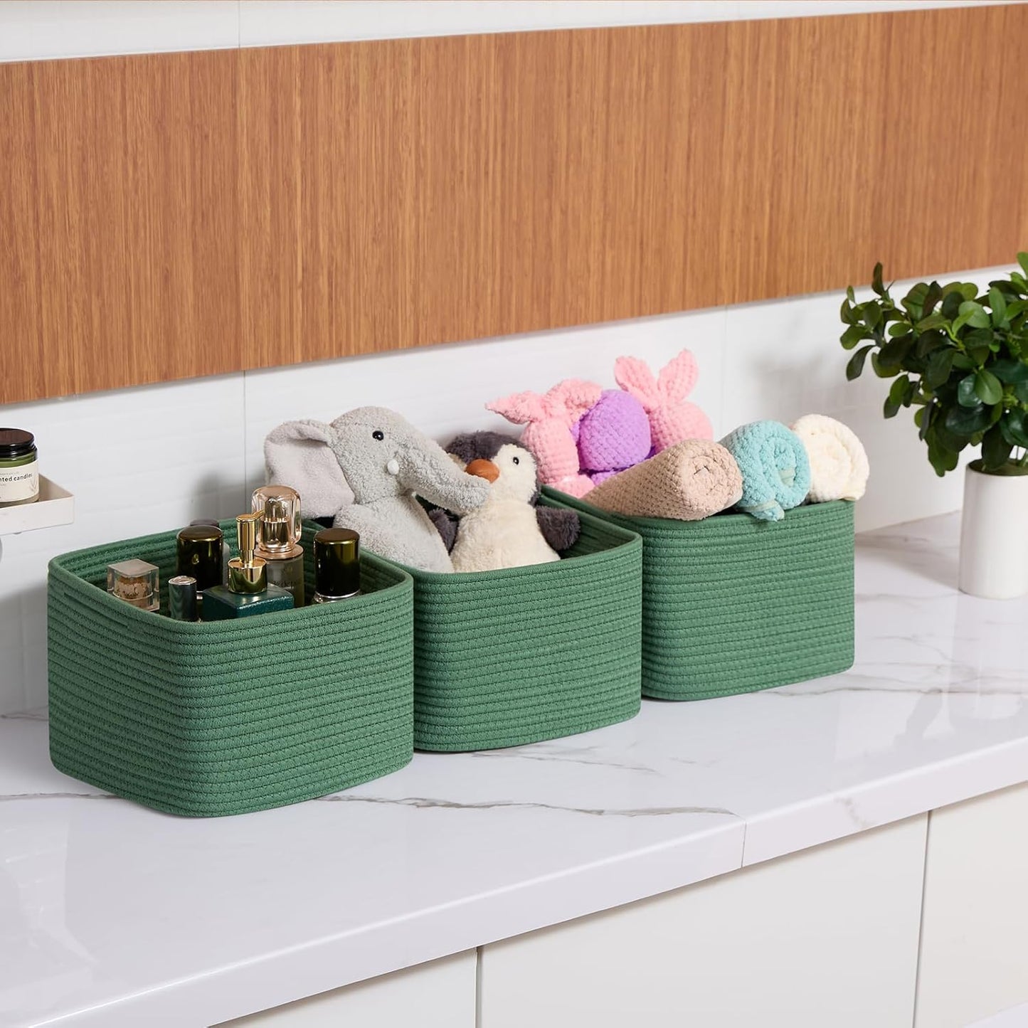 Small Organizing Baskets for Cubes Shelf, 9.7x9.7x7.1 Inch Rope Woven Storage Bins for Nursery