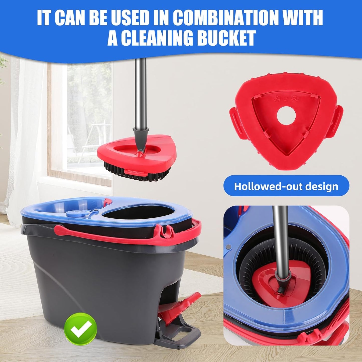 2 Pcs Full-Coverage Spin Mop Scrub Brush Heads and 1 Mop Base Part Replacement with Oceda
