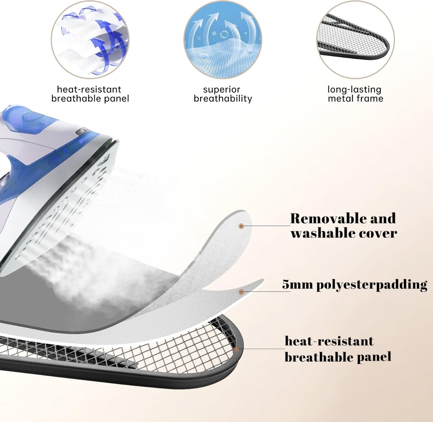 Ironing Board, Compact and Space Saver,Size 13 x 43, Metal Construction Ironing Boards with Extra
