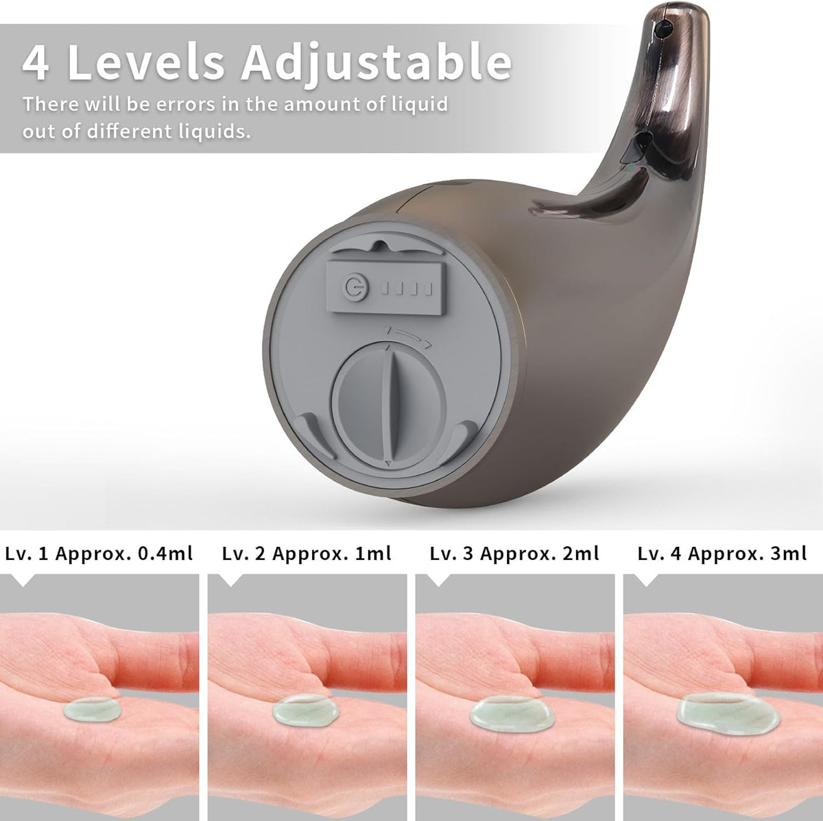 Automatic Liquid Soap Dispenser,300ML Touchless 4 Gear Adjustable, Countertop Electric Battery