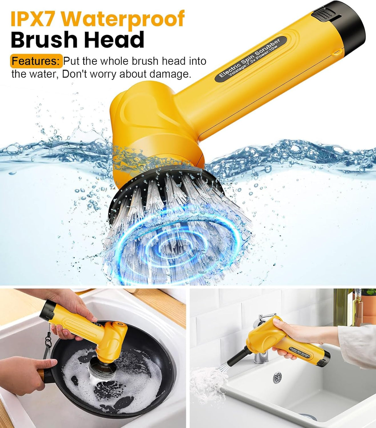 qimedo Battery Electric Spin Scrubber Q4, 800RPM Handheld Scrubber for Cleaning with Display, Power