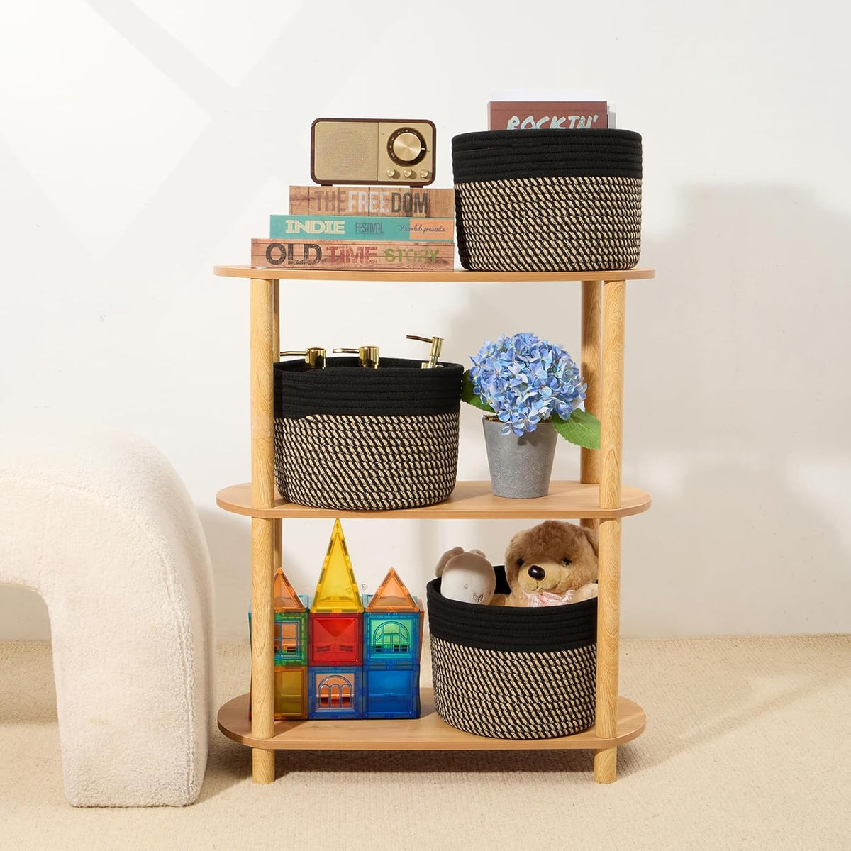 Small Basket for Organizing | Cube Shelf Closet Storage Baskets | 9.7×9.7×7.1” | Woven Rope Gift