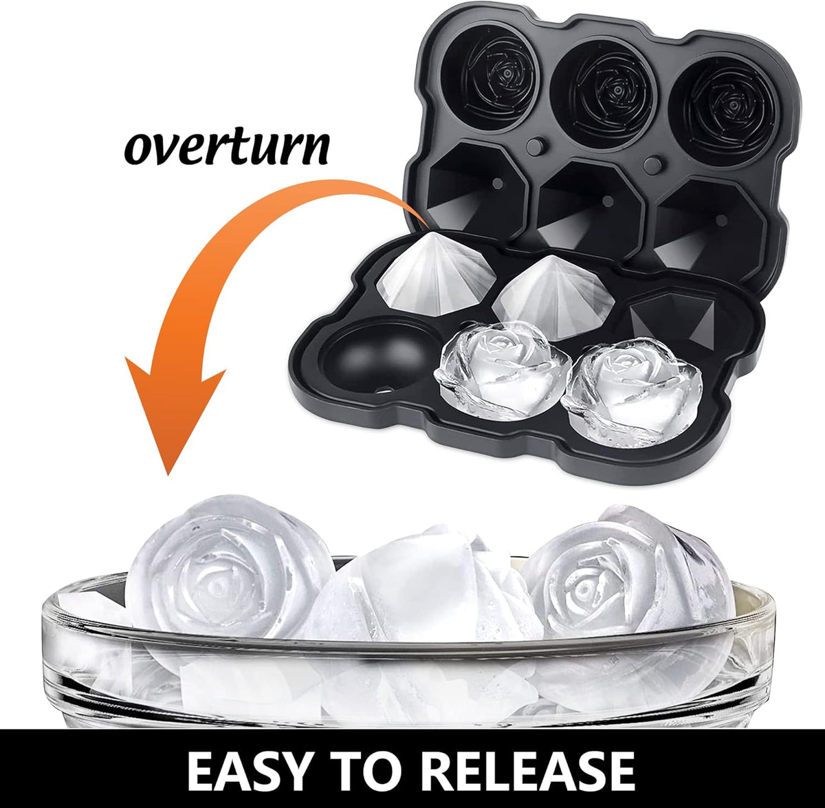 Rose Ice Cube Tray,ZACHDEE 2" Flower Silicone Ice Cube Tray With Covers,6 Easy Release Large Ice