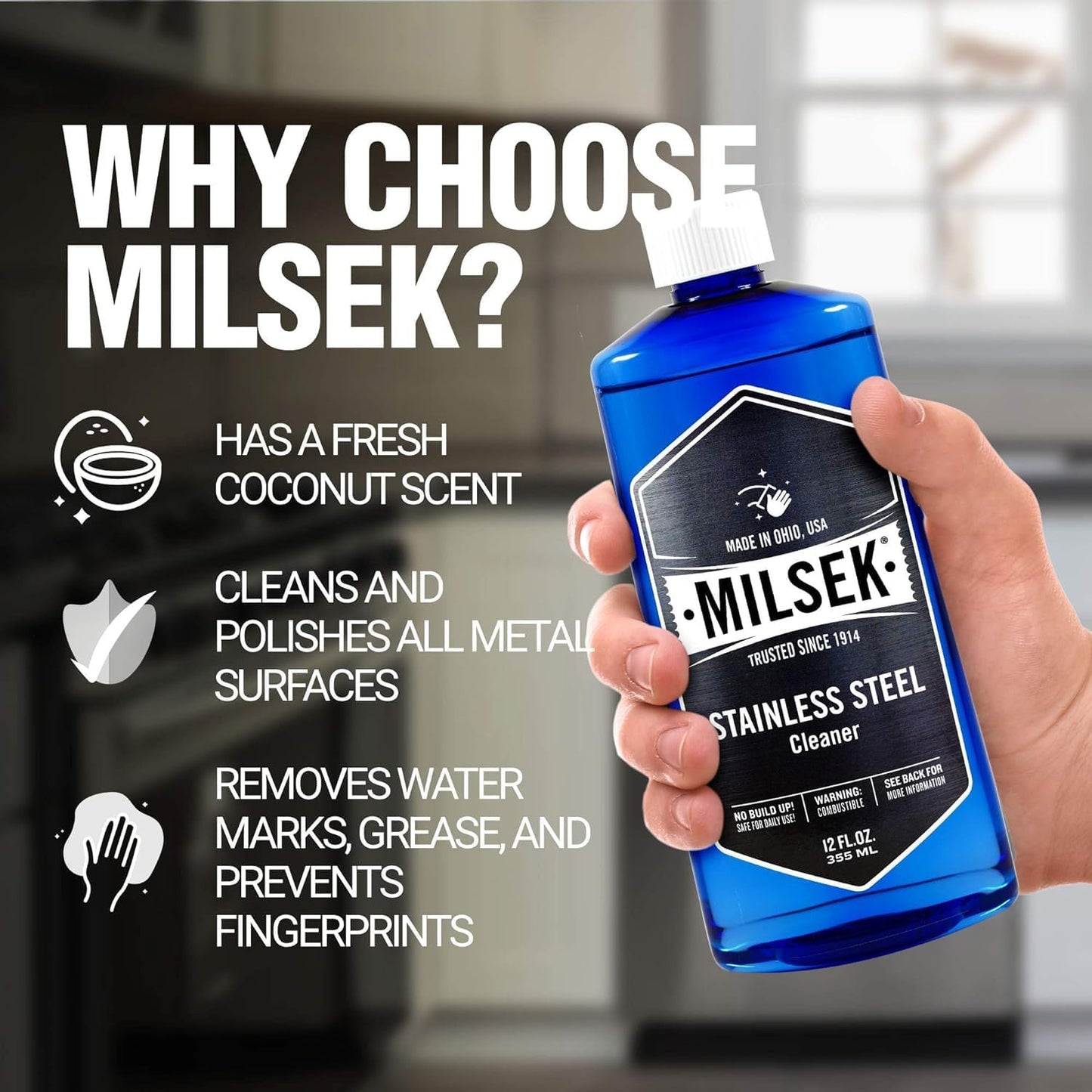 Milsek Stainless Steel Cleaner - Multipurpose Cleaning Supplies for Home and Kitchen Appliances