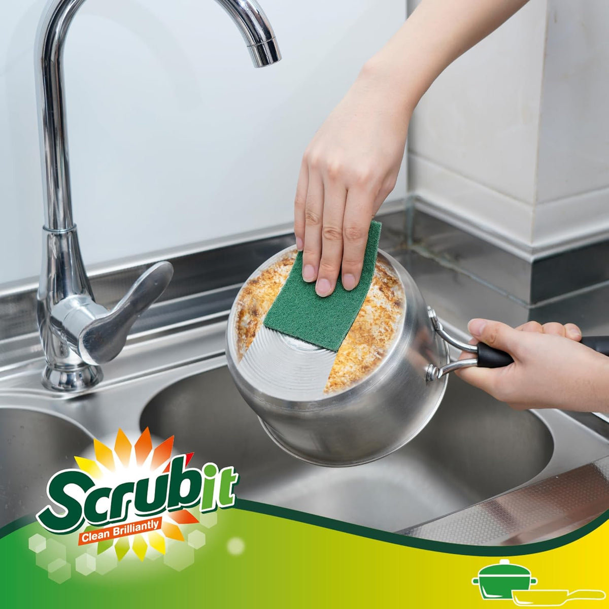 SCRUBIT Scouring Pads - Heavy Duty Scrub Pads for Cleaning Dishes - Non-Scratch - Reusable - Green