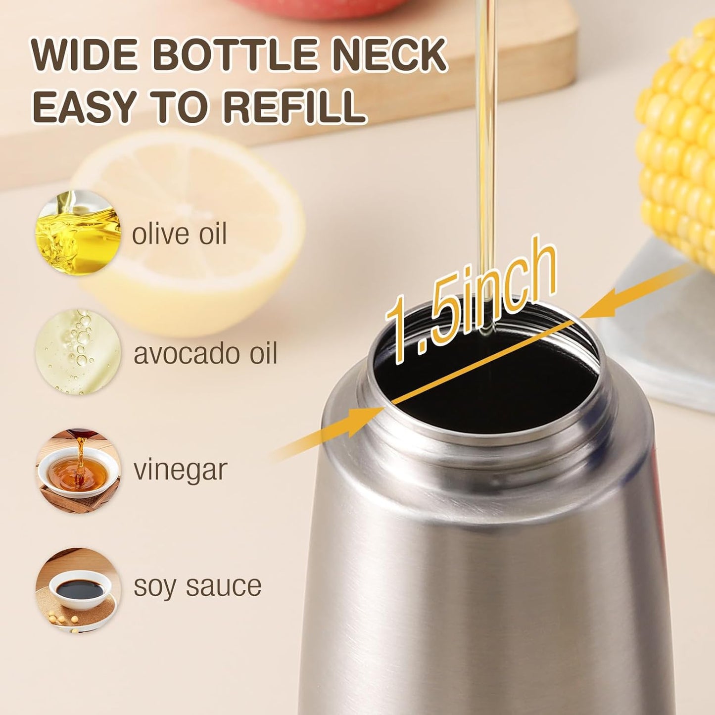 Vucchini Oil Dispenser Bottle Stainless Steel-Auto Flip Kitchen Oil and Vinegar Dispenser Set With