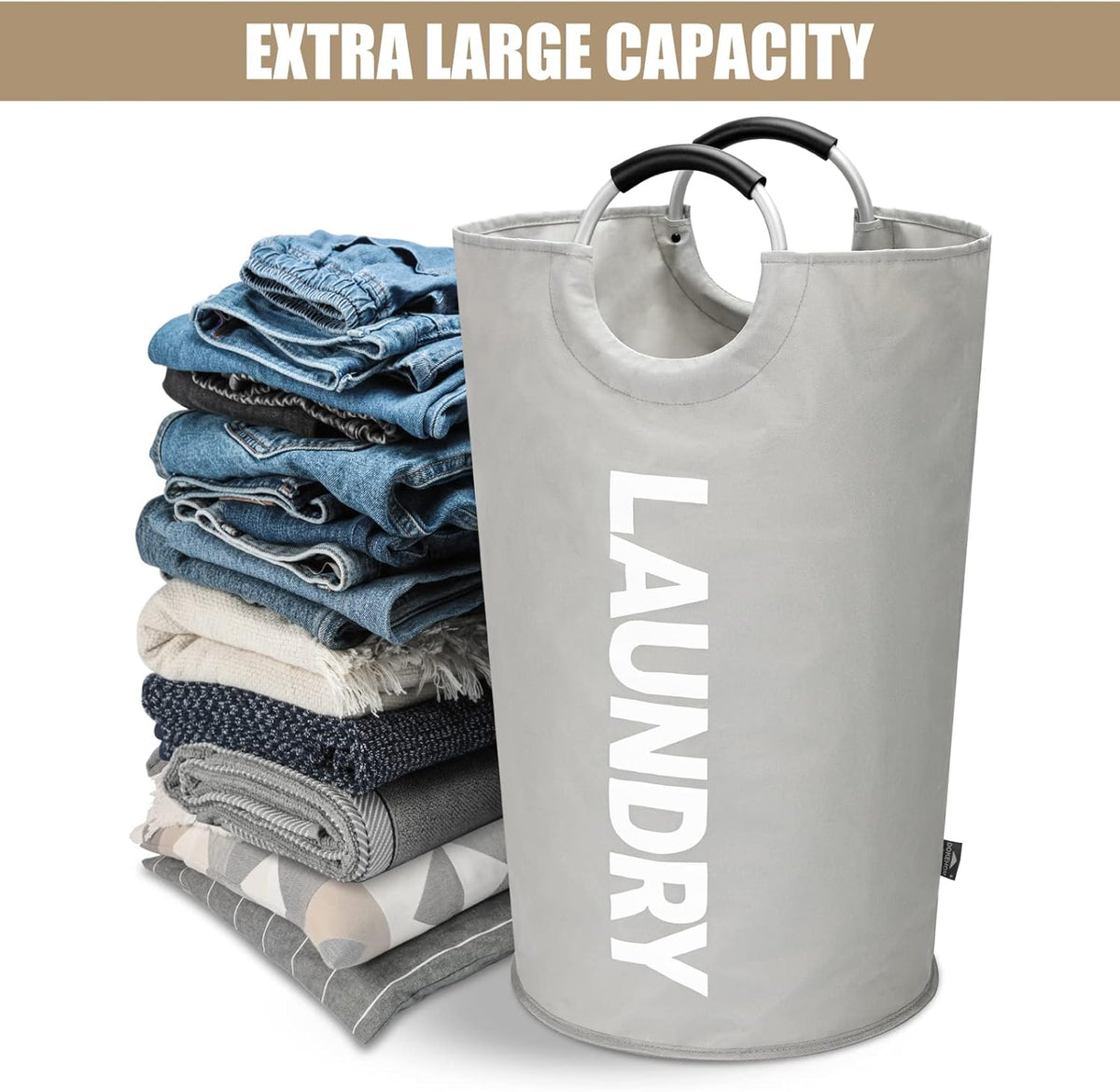 DOKEHOM 90L Large Laundry Basket, Collapsible Laundry Bag, Freestanding Tall Clothes Hamper