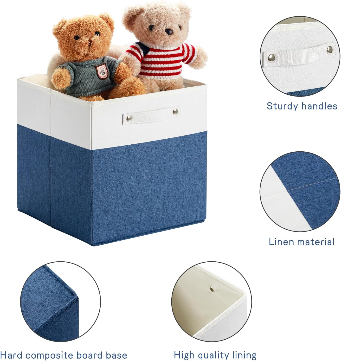 13 x 13 Inch Fine Linen Storage Bins with Handles,Fabric Cube Boxs,Collapsible Basket Organizers