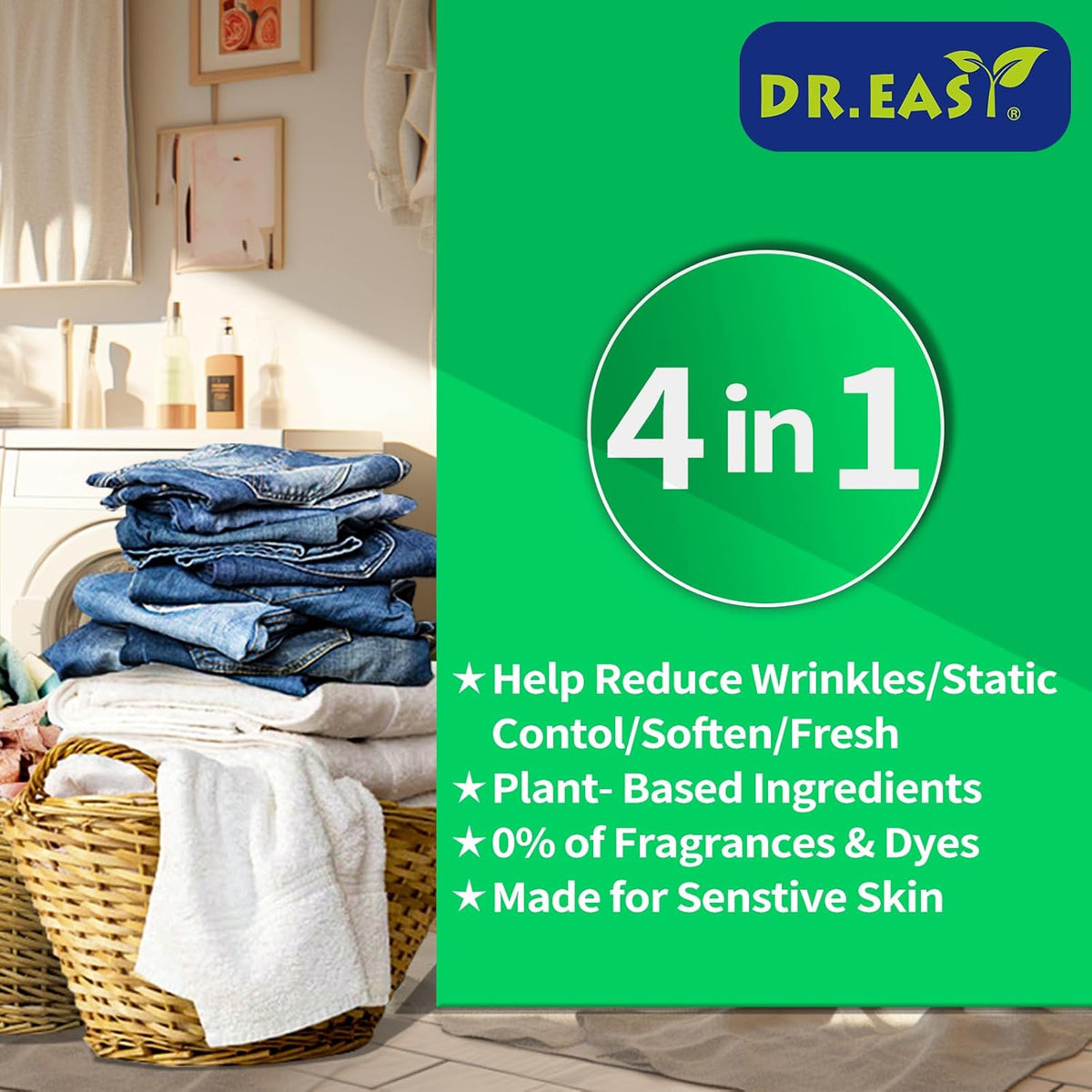 DR.EASY SUMMER FRESH Dryer Sheets Plant Based Formula 200 Ct Fabric Softener sheets for Laundry