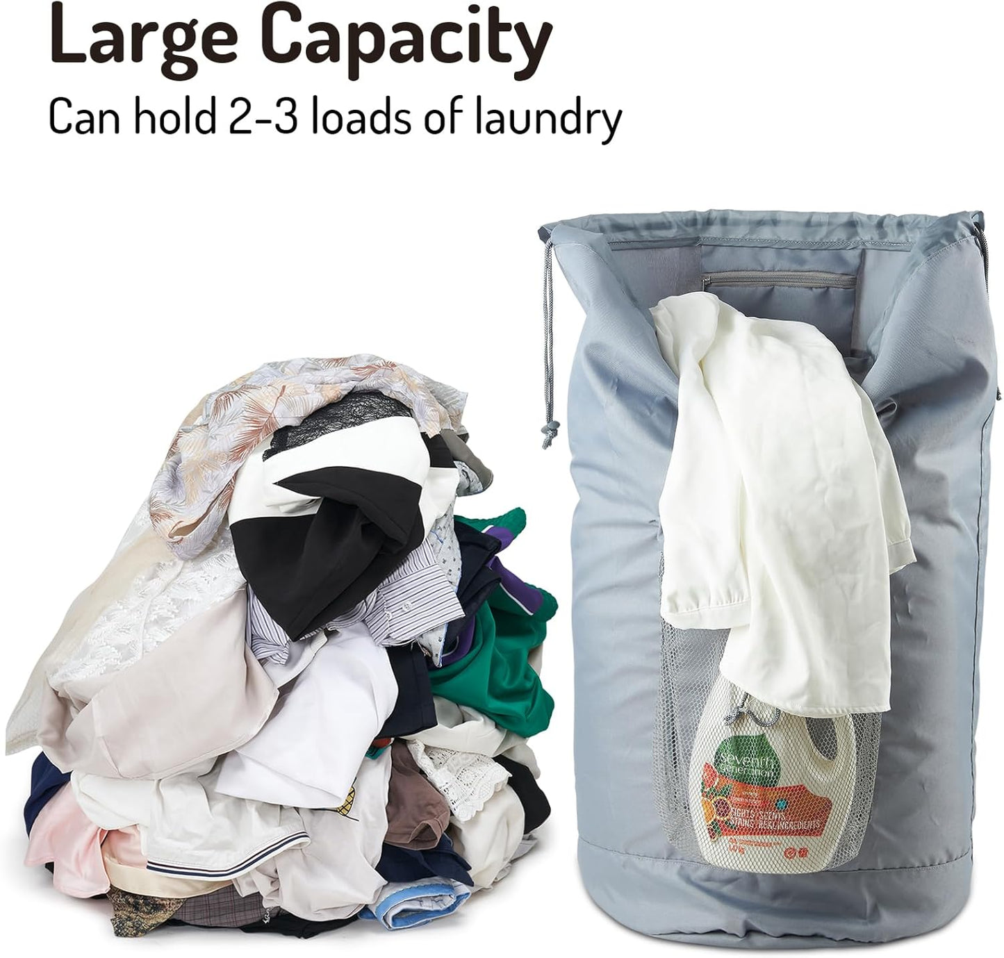Backpack Laundry Bag, Large Laundry Backpack with Detergent Holder and Adjustable Shoulder Straps