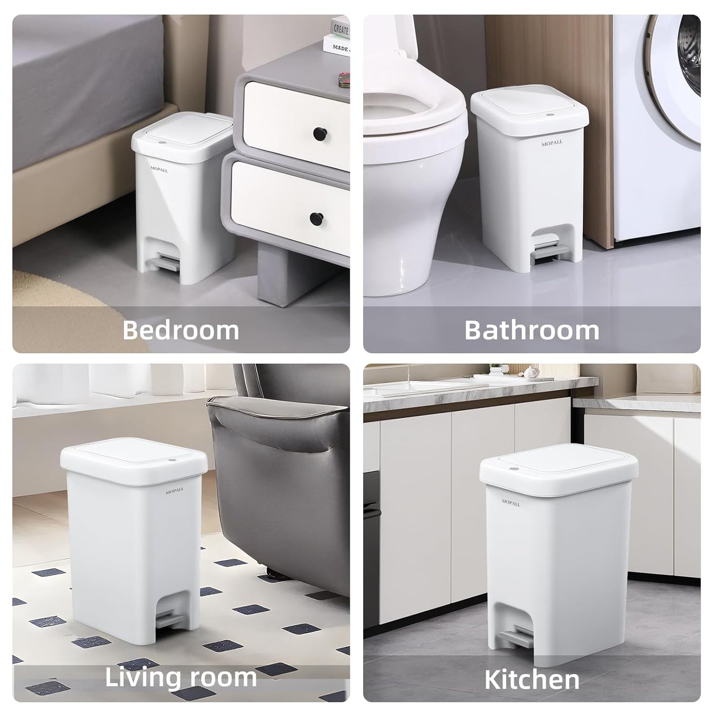 MOPALL Slim Bathroom Trash Can with Lid Soft Close, Garbage Can with Pop-Up Lid & Step On Foot