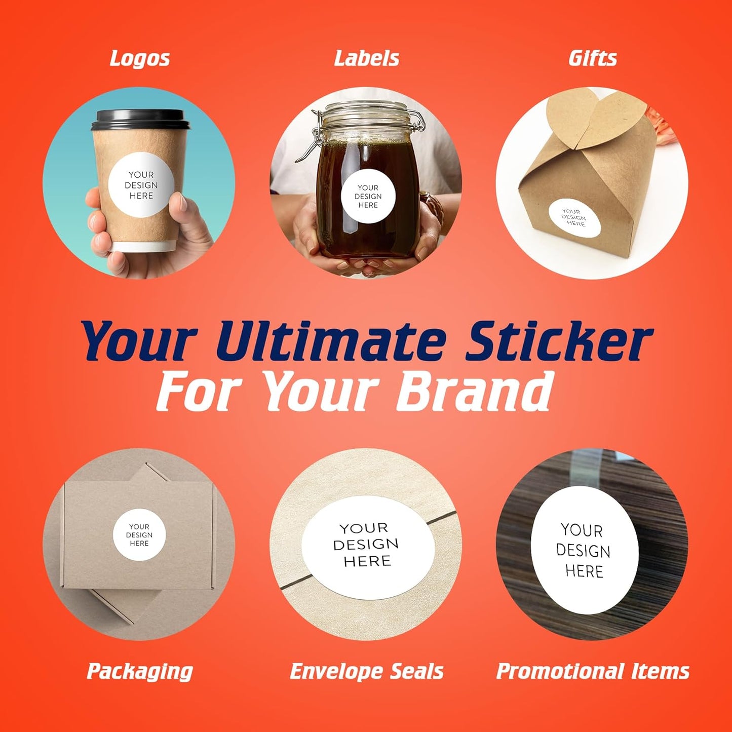 5-1000 Custom Vinyl Stickers - Upload Your own Image, Text, Design, Logo - Personalized Logo Labels
