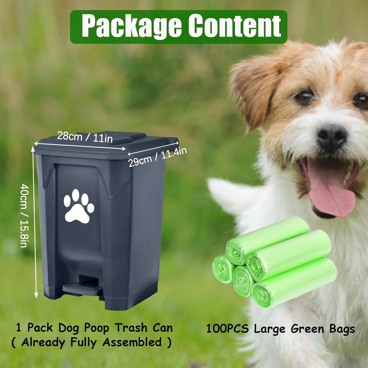 Dog Poop Trash Can for Outdoors, Dog Waste Trash Can for Yard Garden Home with Lid Removable Inner
