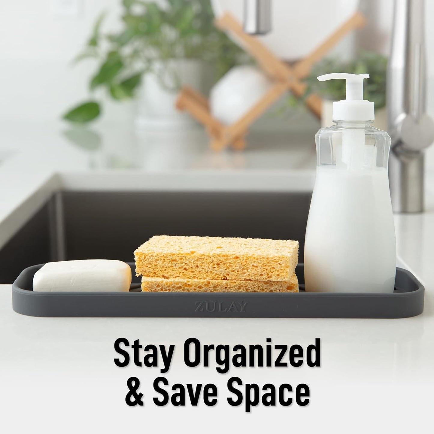 Zulay Large Silicone Sponge Holder (12x4) – Flexible Sink Organizer Tray for Kitchen & Bathroom