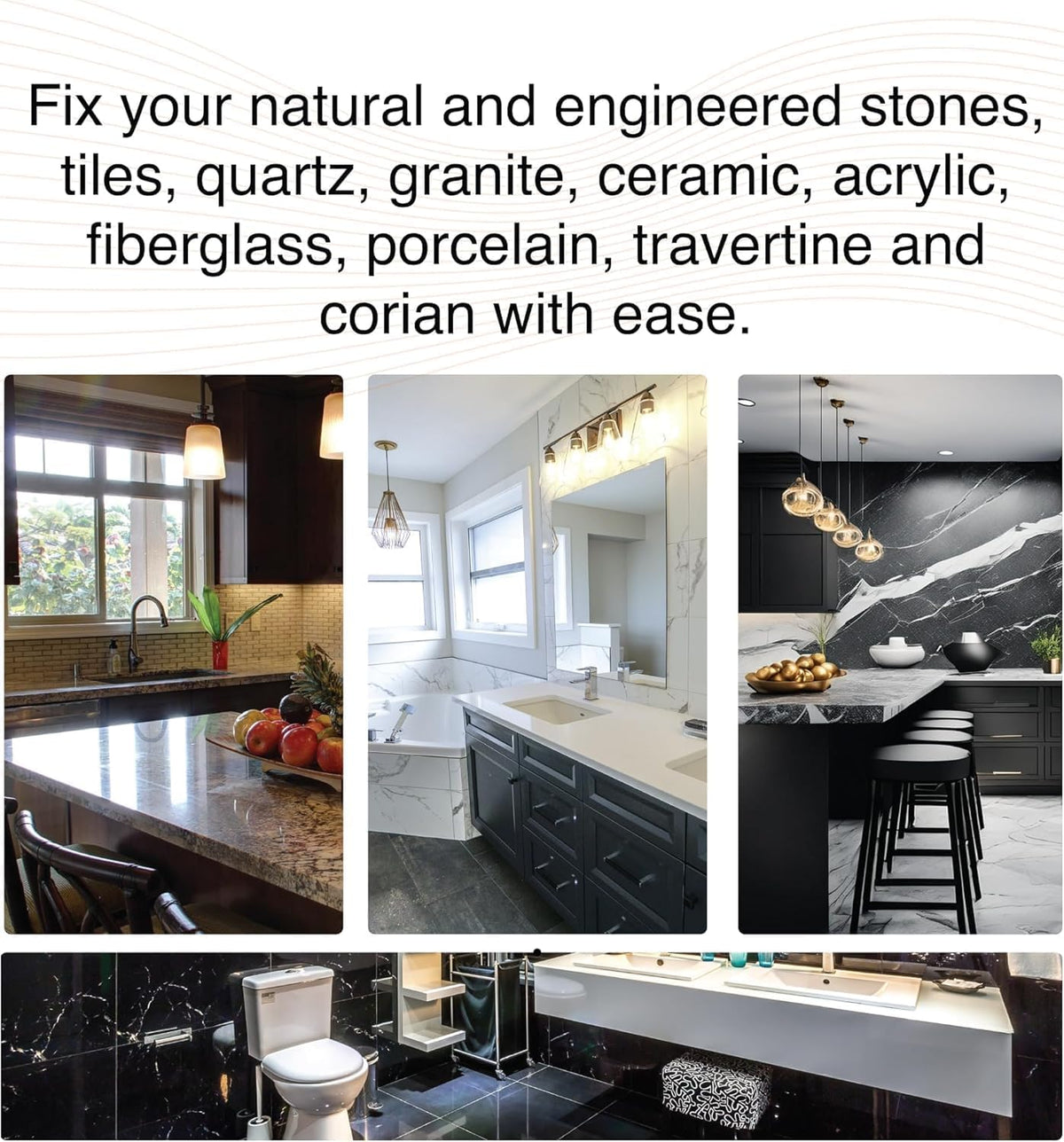 Marble, Granite & Quartz Countertop Repair Kit (Clear) - Fix Your Defects Like a Pro I Suitable for
