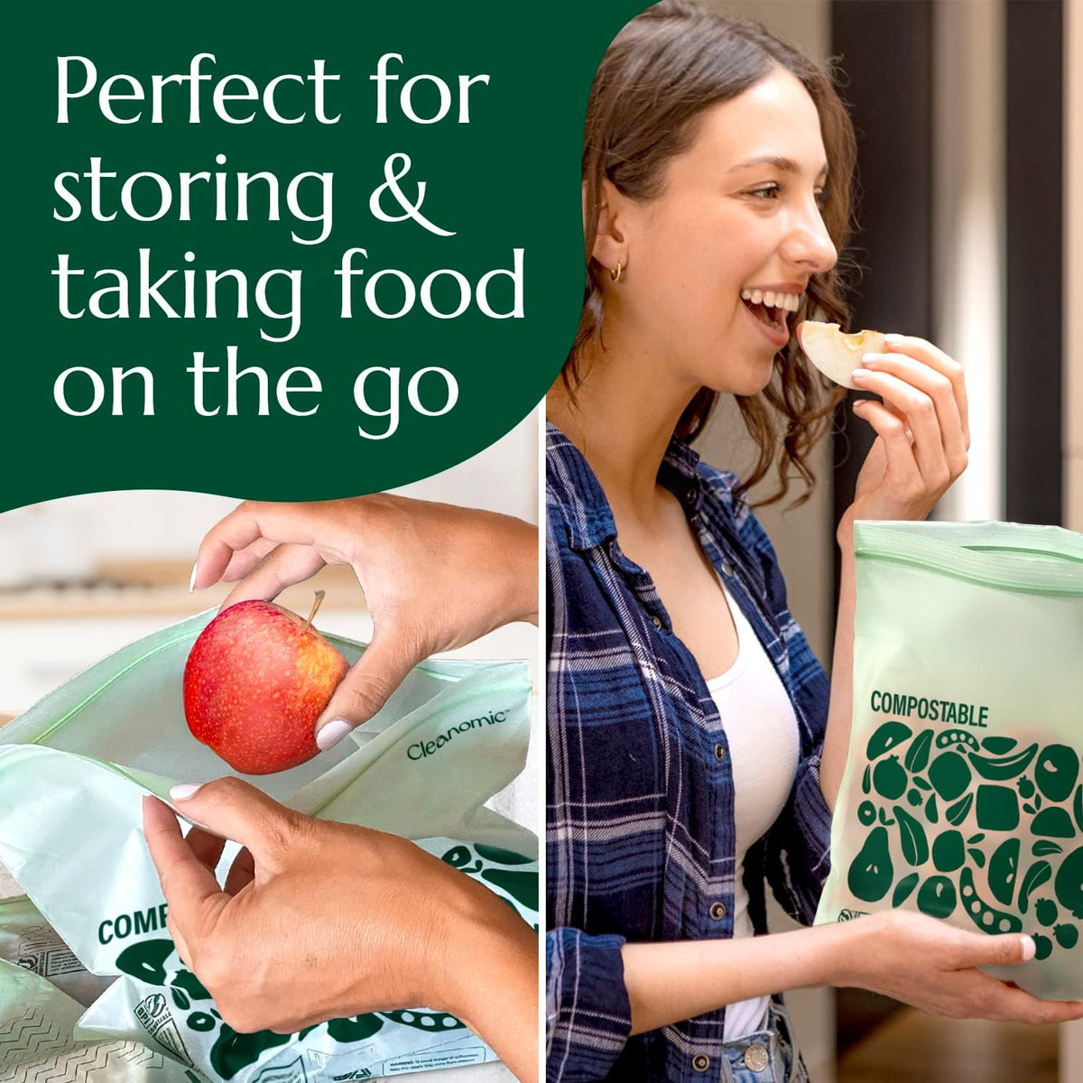 Cleanomic Compostable* Gallon Size Food Storage Bags (25 Eco Zip) Freezer and Leak Proof, Also