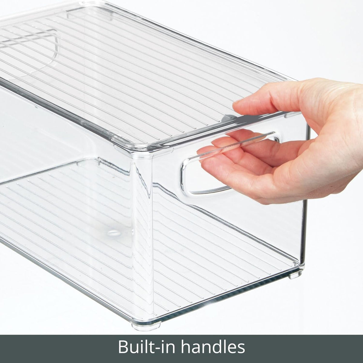 mDesign Plastic Deep Storage Bin Box Container with Lid and Built-In Handles - Organization for