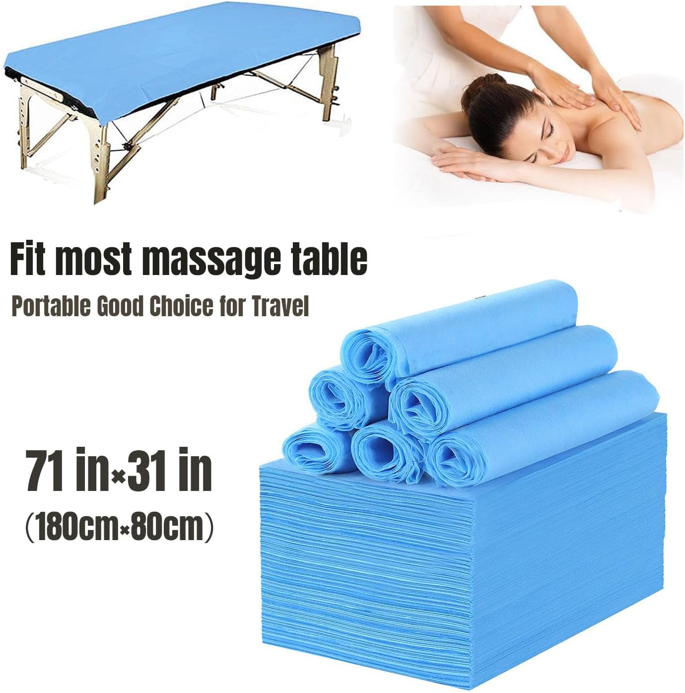 100 PCS Disposable Massage Table Sheets Spa Bed Covers 71"x31" -Non Woven Fabric Waterproof