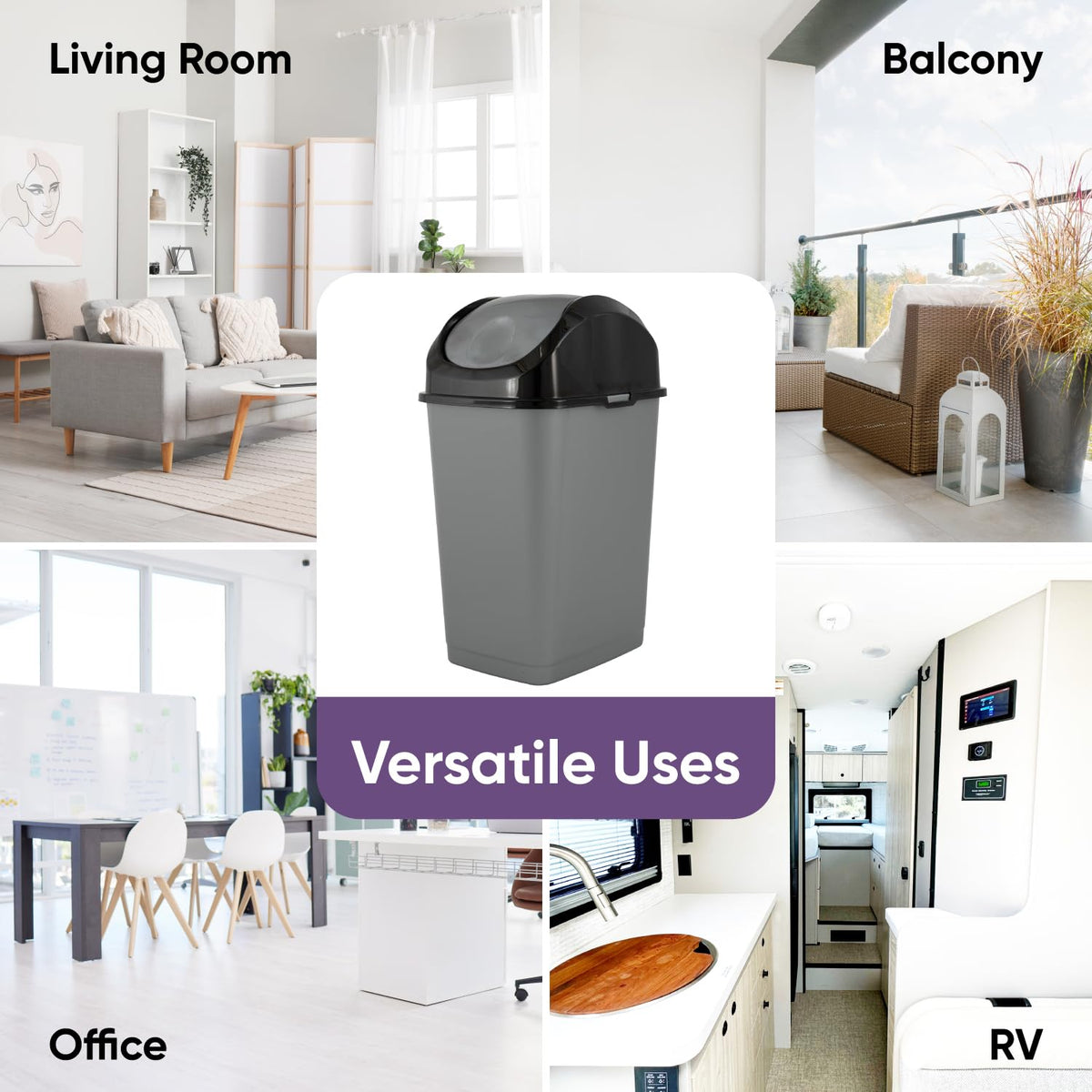Superio Small Trash Can for Dorm with Lid 4.5 Gallon Plastic Swing Top Slim Garbage Can for Under