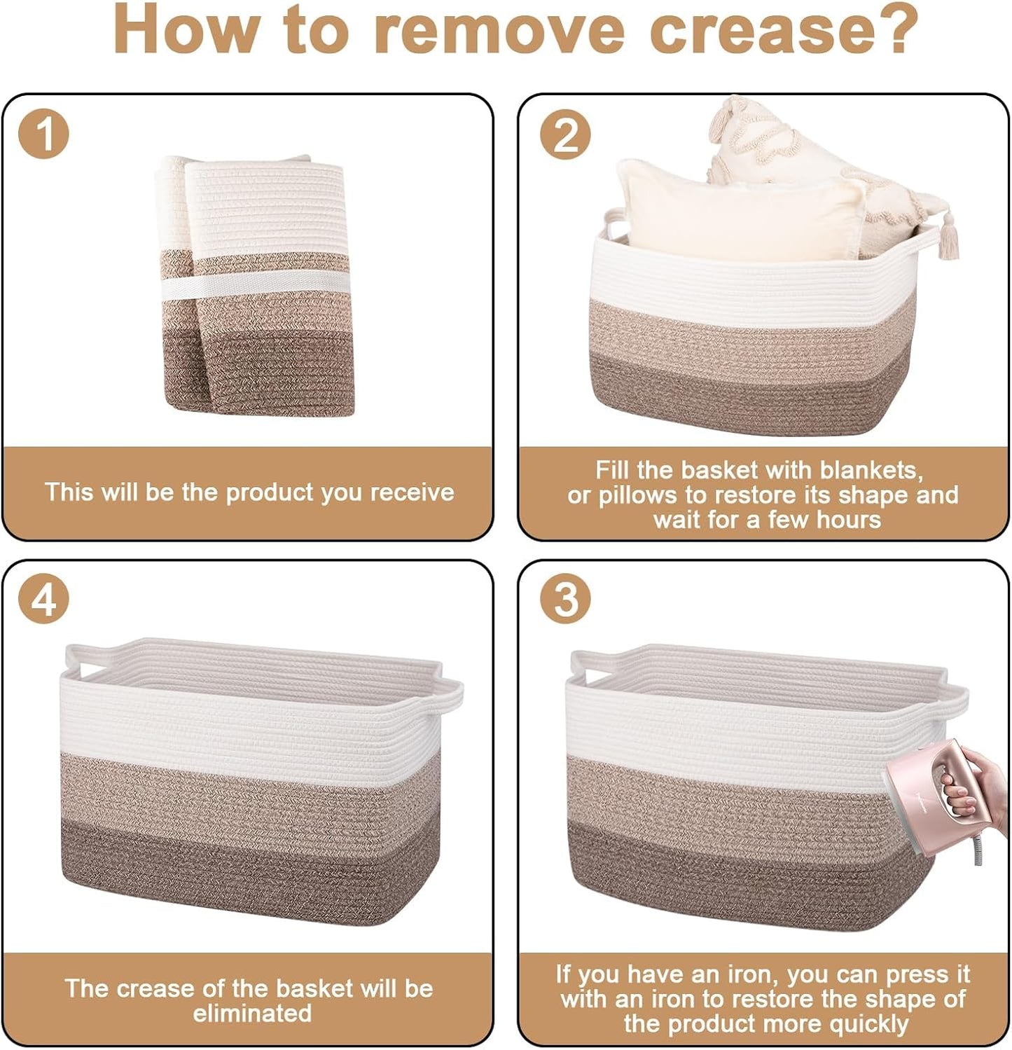 OIAHOMY Rectangle Woven Storage Basket - Nursery Cotton Rope Baskets for Storage, Toy Basket