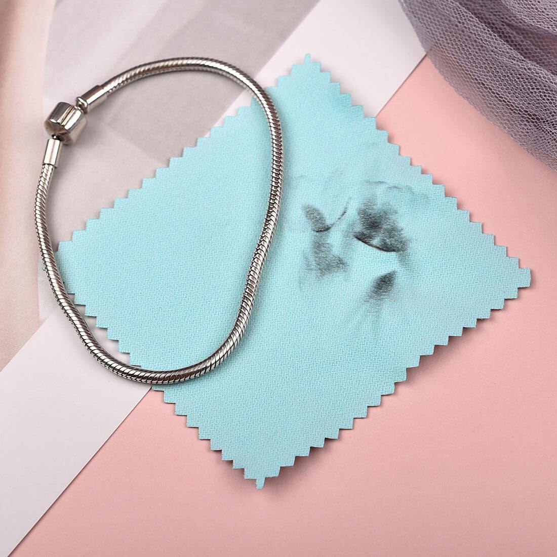 SEVENWELL 100pcs Jewelry Cleaning Cloth Turquoise Polishing Cloth for Sterling Silver Gold Platinum