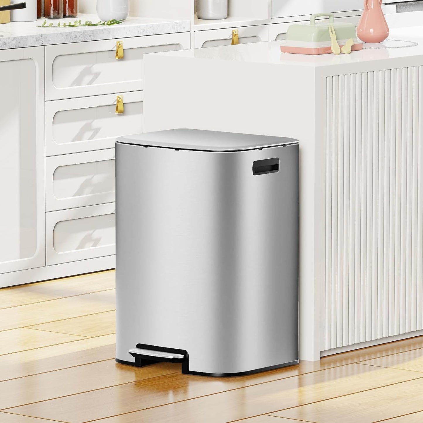 KUK 16 Gallon Kitchen Trash Can with Lid, Heavy Duty Hands-Free Stainless Steel Commercial Step
