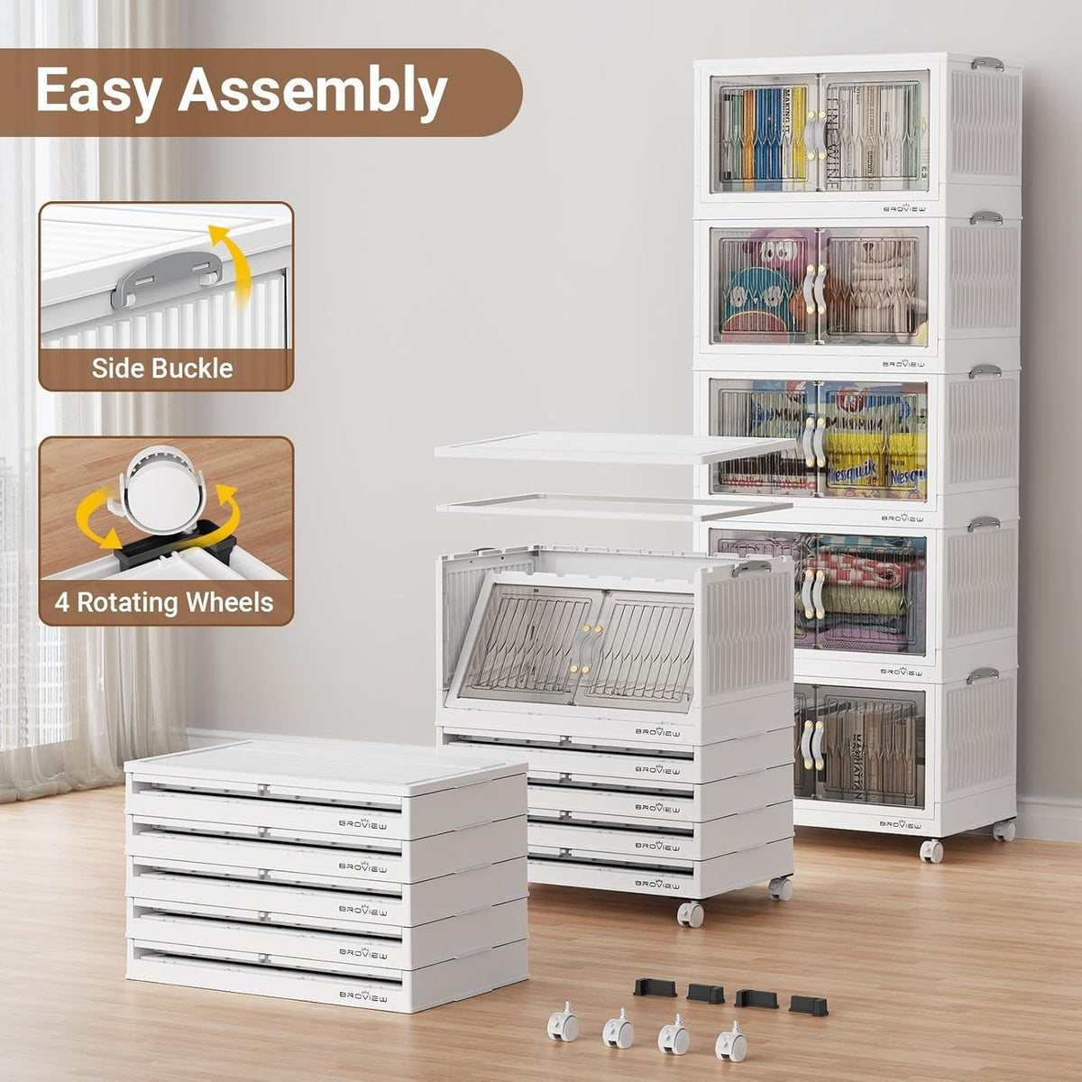 BROVIEW 600Qt Stackable Storage Bins with Lid, Extra Large Closet Organizer Collapsible Drawer