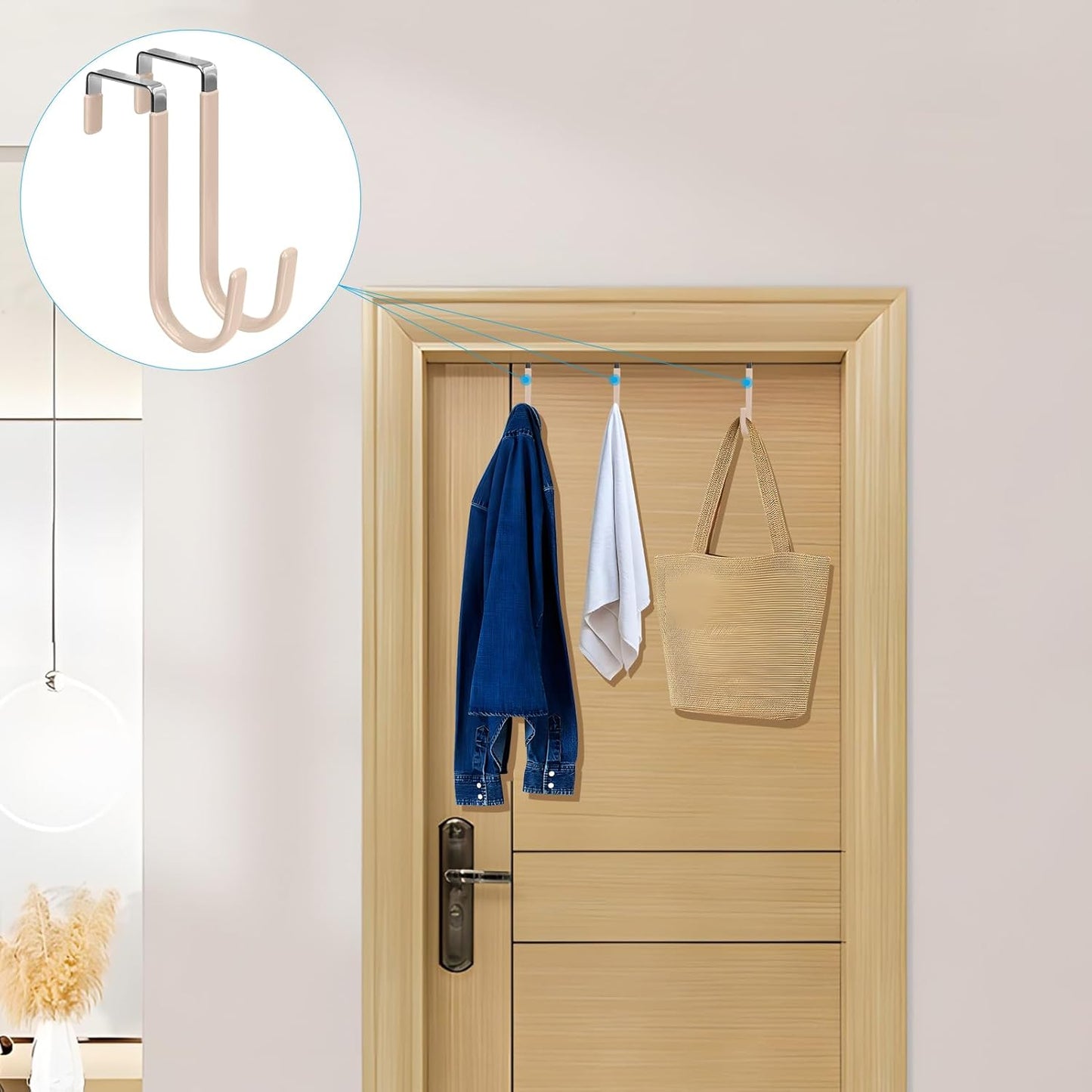 FYY Over The Door Hooks, 4 Pack Door Hangers Hooks with Rubber Prevent Scratches Heavy Duty