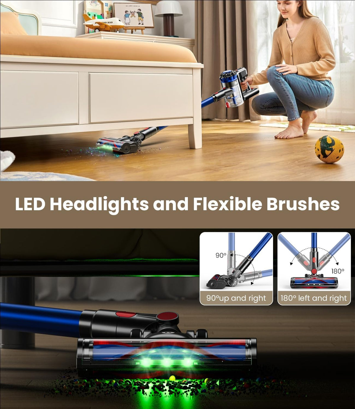 Cordless Vacuum Cleaner, 500W/40Kpa Vacuum Cleaners for Home, 60Mins Stick Vacuum with LED Display