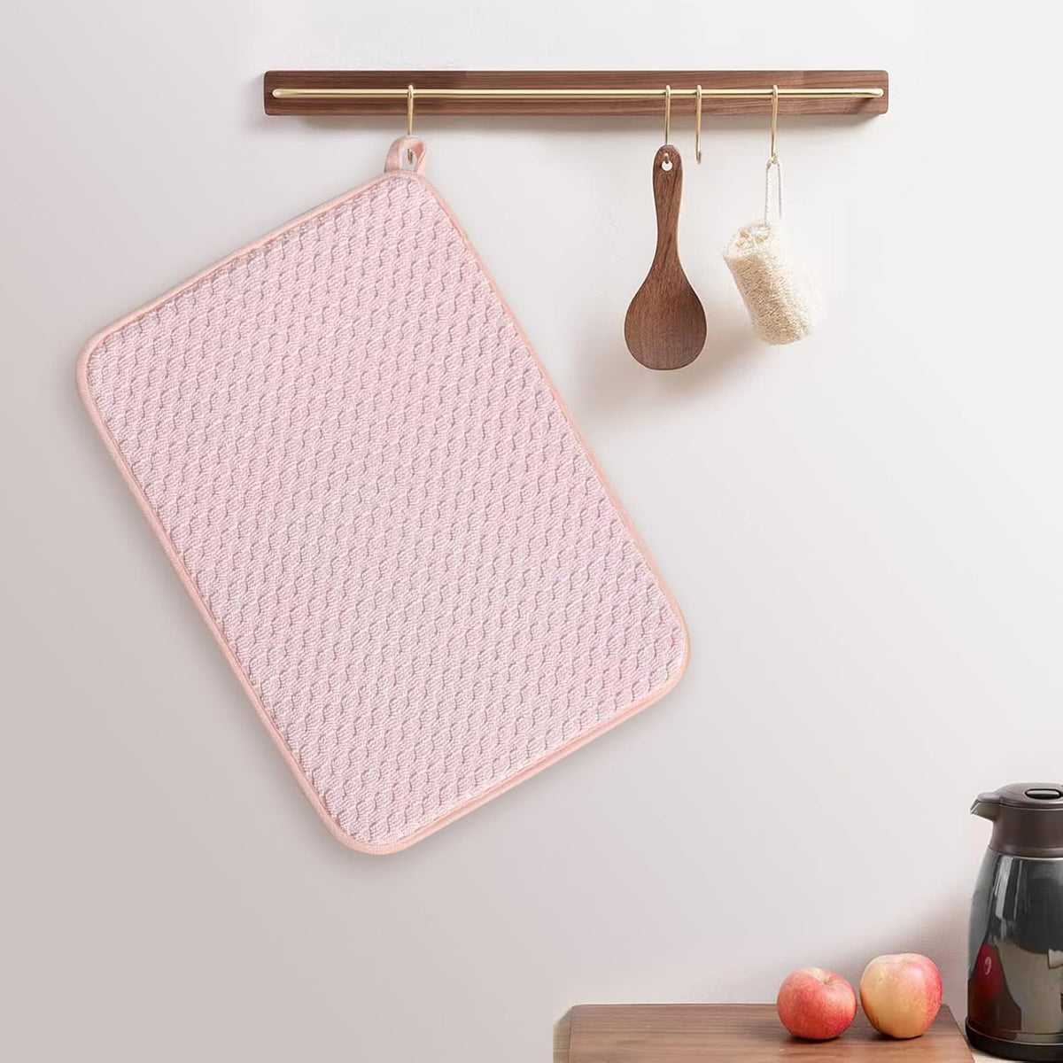 Pink Dish Drying Mats for Kitchen Counter, 2 Pack Dish Drying Mat Drying Pad, Dish Rack Drainer