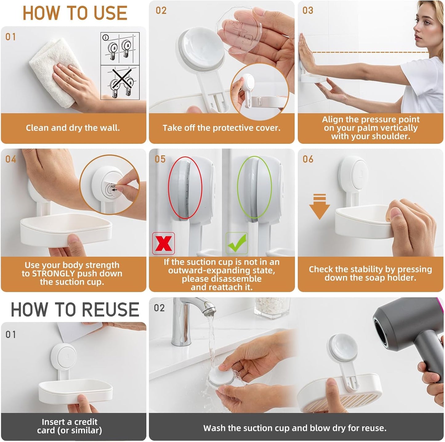 LEVERLOC Soap Dish Holder for Shower Suction Cup Wall Mounted Self Draining NO-Drilling Removable