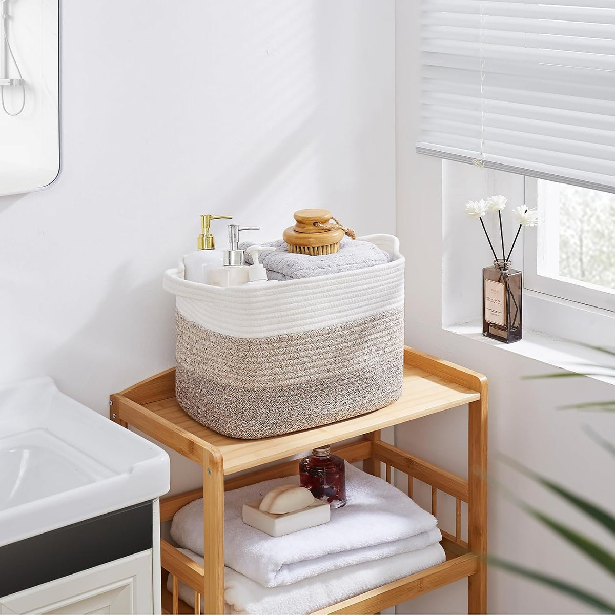 OIAHOMY Woven Storage Basket, Cotton Rope Baskets for Toys,Towel, Clothes, Used to Bathroom,Living