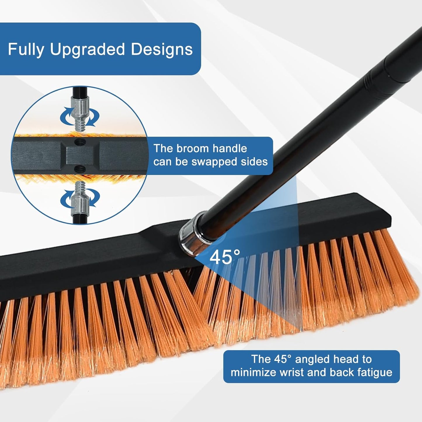 PBHEPJ 18 Inchs Push Broom Outdoor Heavy Duty, Shop Broom with 60" Long Bandle for Cleaning Outdoor