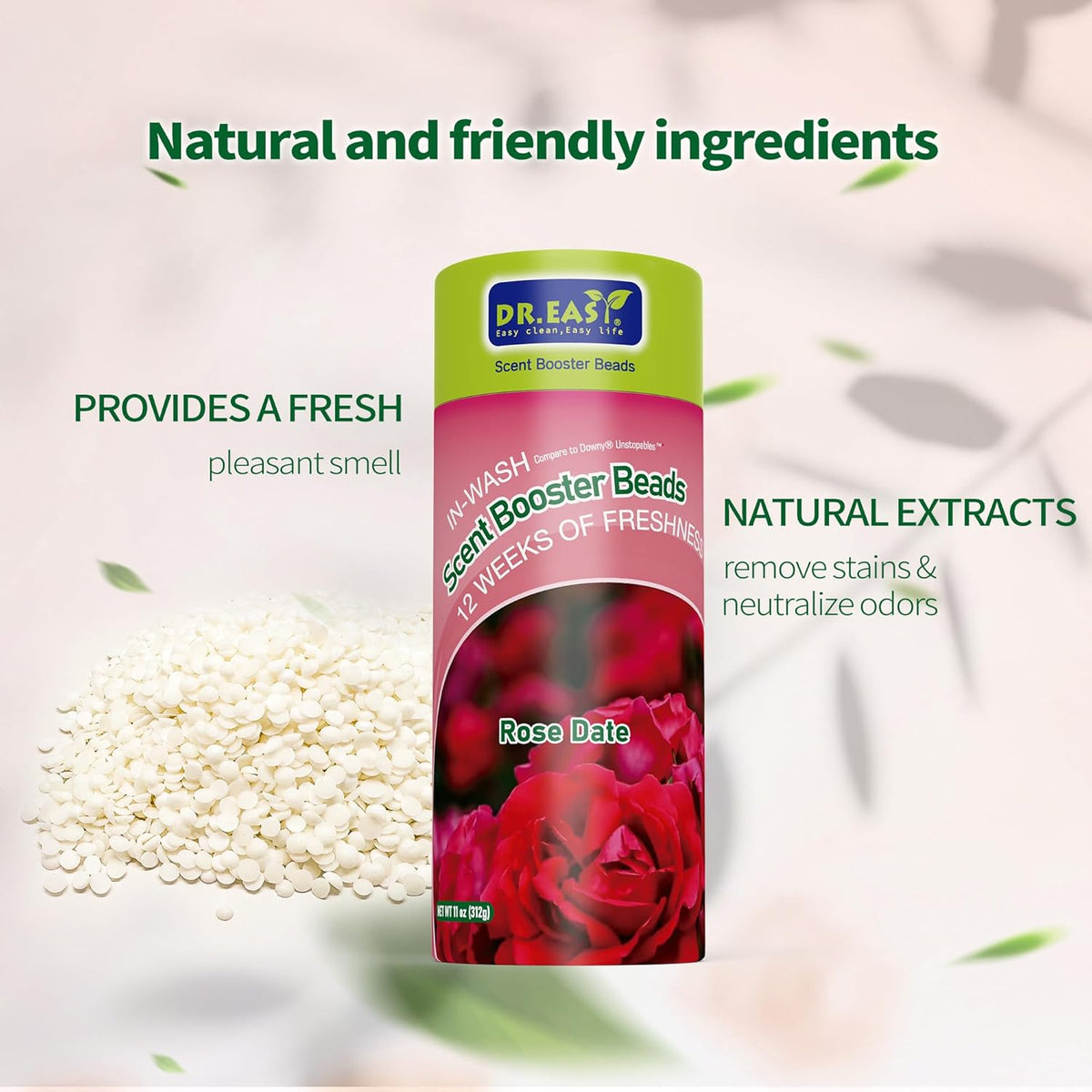 DR.EASY Laundry Scent Boosters 312g,Rose Date Scent Boosters for Washer,Bulk Laundry Booster Beads