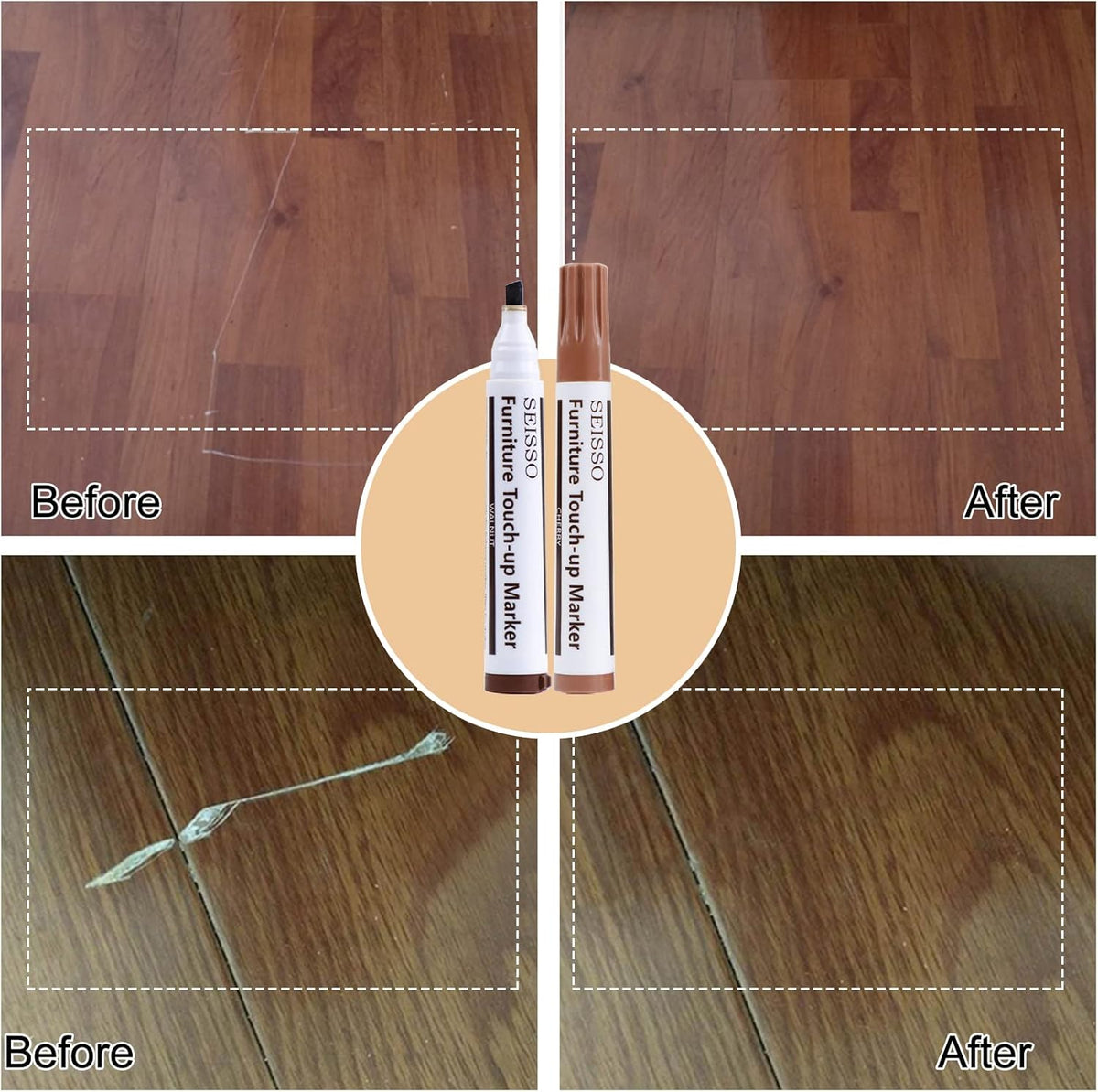 SEISSO Wood Furniture Repair Kit, Wood Filler and Touch Up Markers, Set of 28 Laminate Vinyl Floor