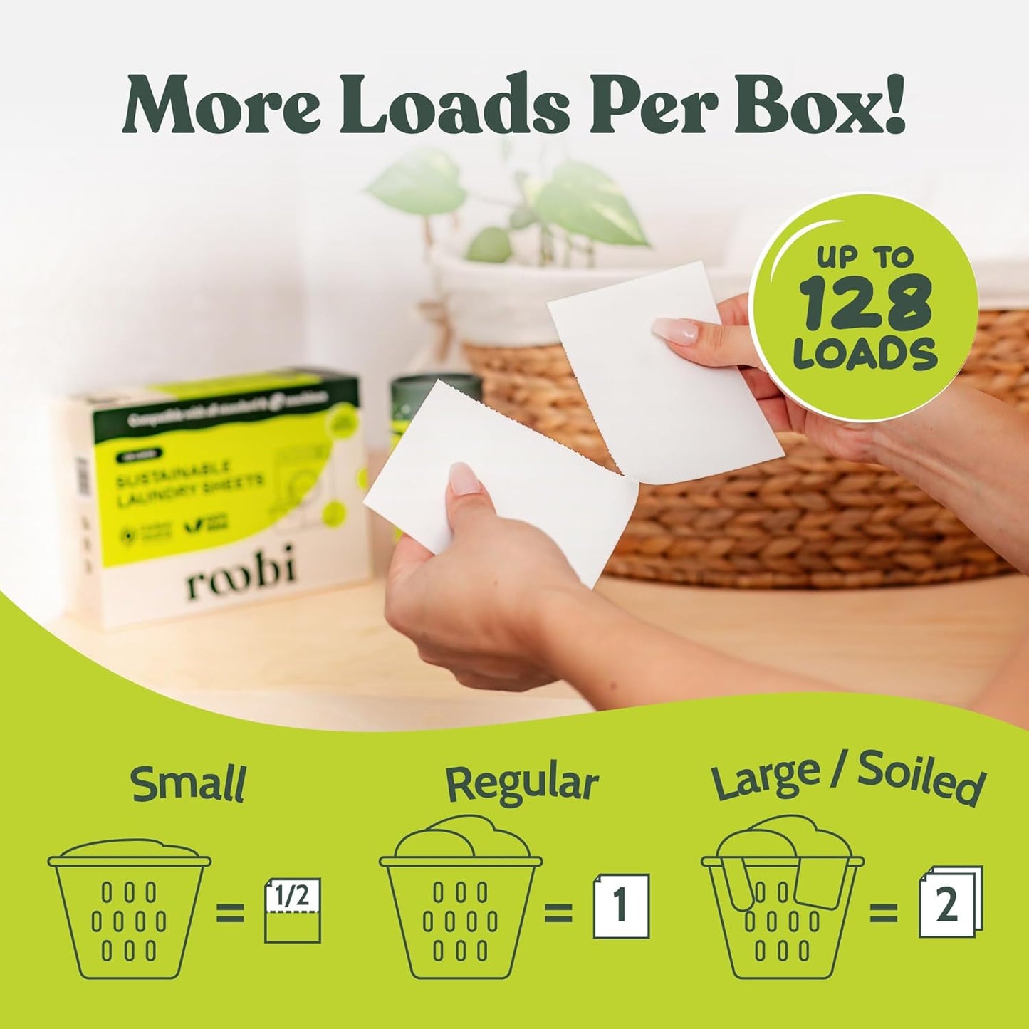 Roobi Laundry Detergent Sheets. Up to 128 Loads, Liquidless Detergent. Carbon Neutral, 100% Vegan &