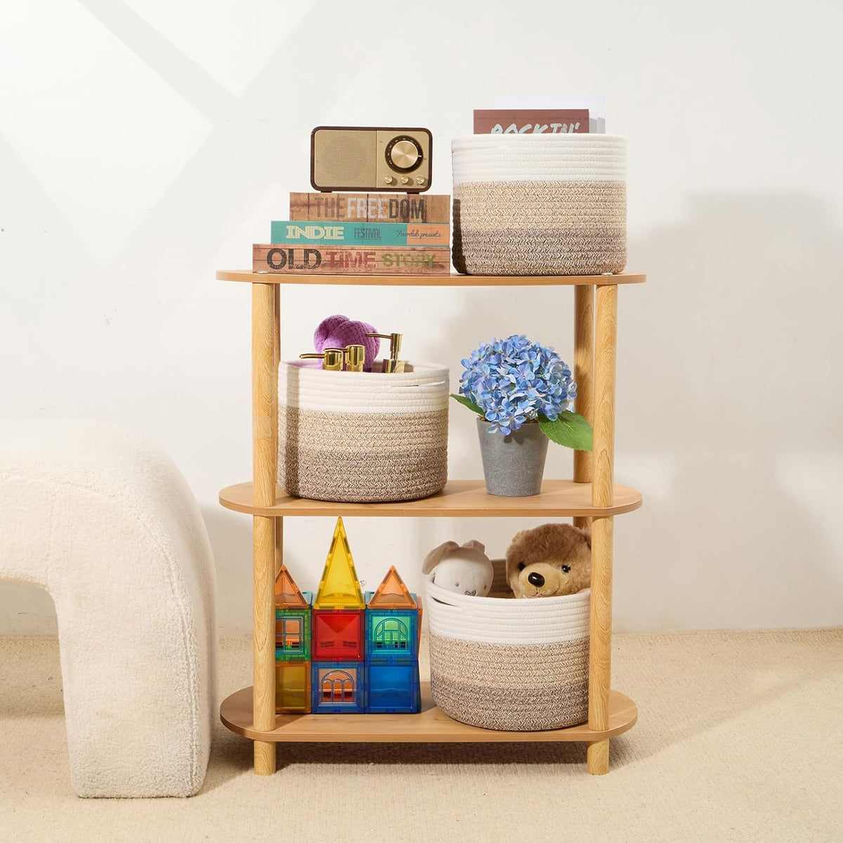 Small Basket for Organizing | Cube Shelf Closet Storage Baskets | 9.7×9.7×7.1” | Woven Rope Gift