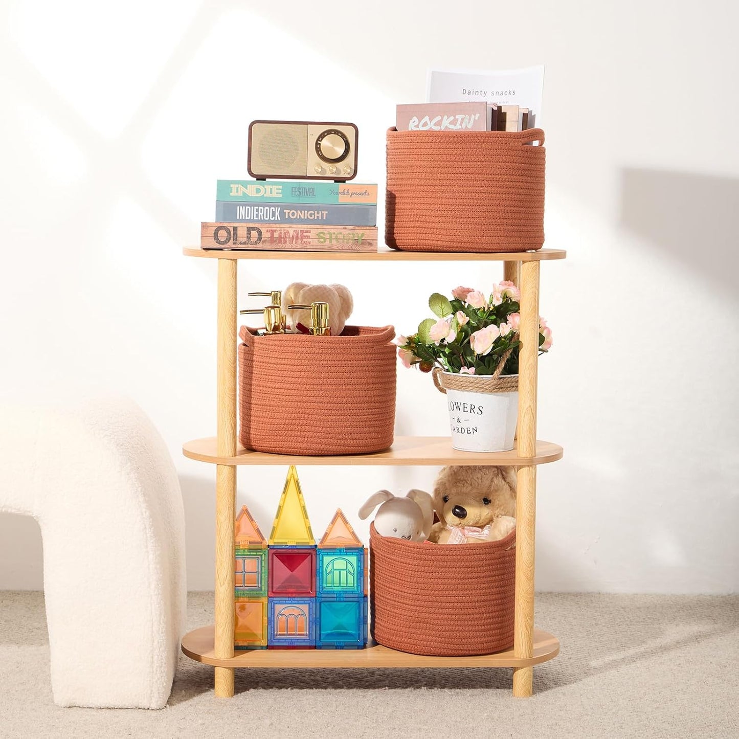 Small Basket for Organizing | Cube Shelf Closet Storage Baskets | 9.7×9.7×7.1” | Woven Rope Gift