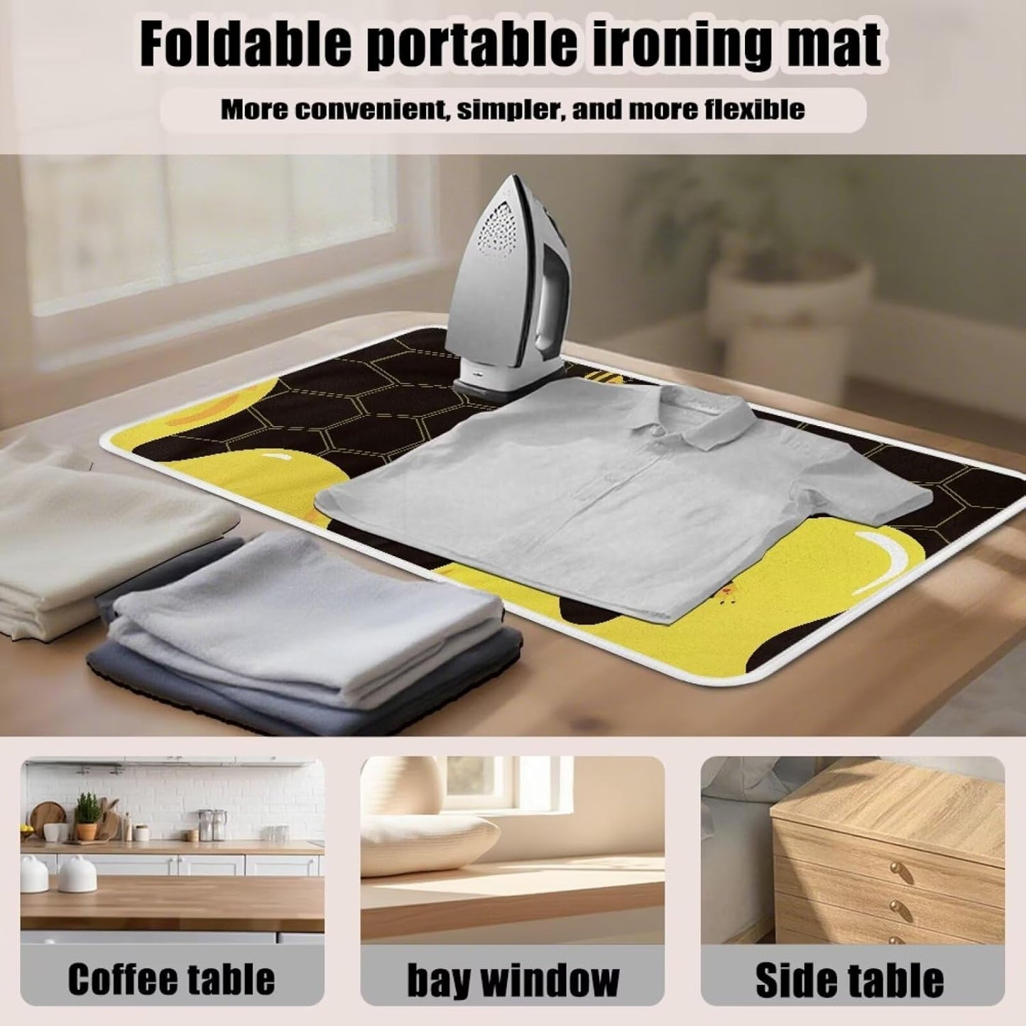 Cute Ironing Mat for Table top Washer,Dryer,Countertop,Bee Portable Iron Pad Blanket for Washer
