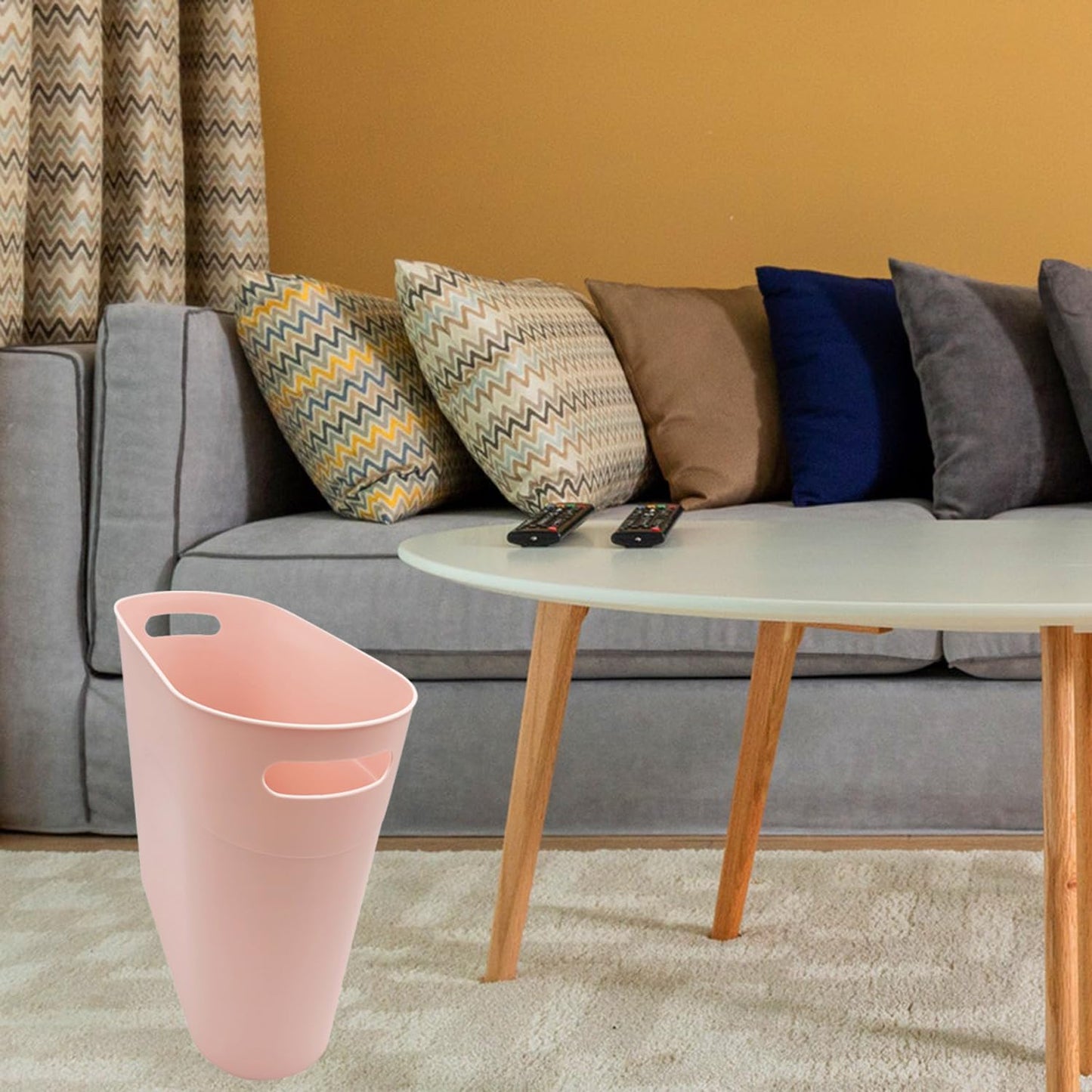 Small Trash Can Plastic Bathroom Wastebasket 3.2 Gallon Slim Garbage Container Bin with Handle for
