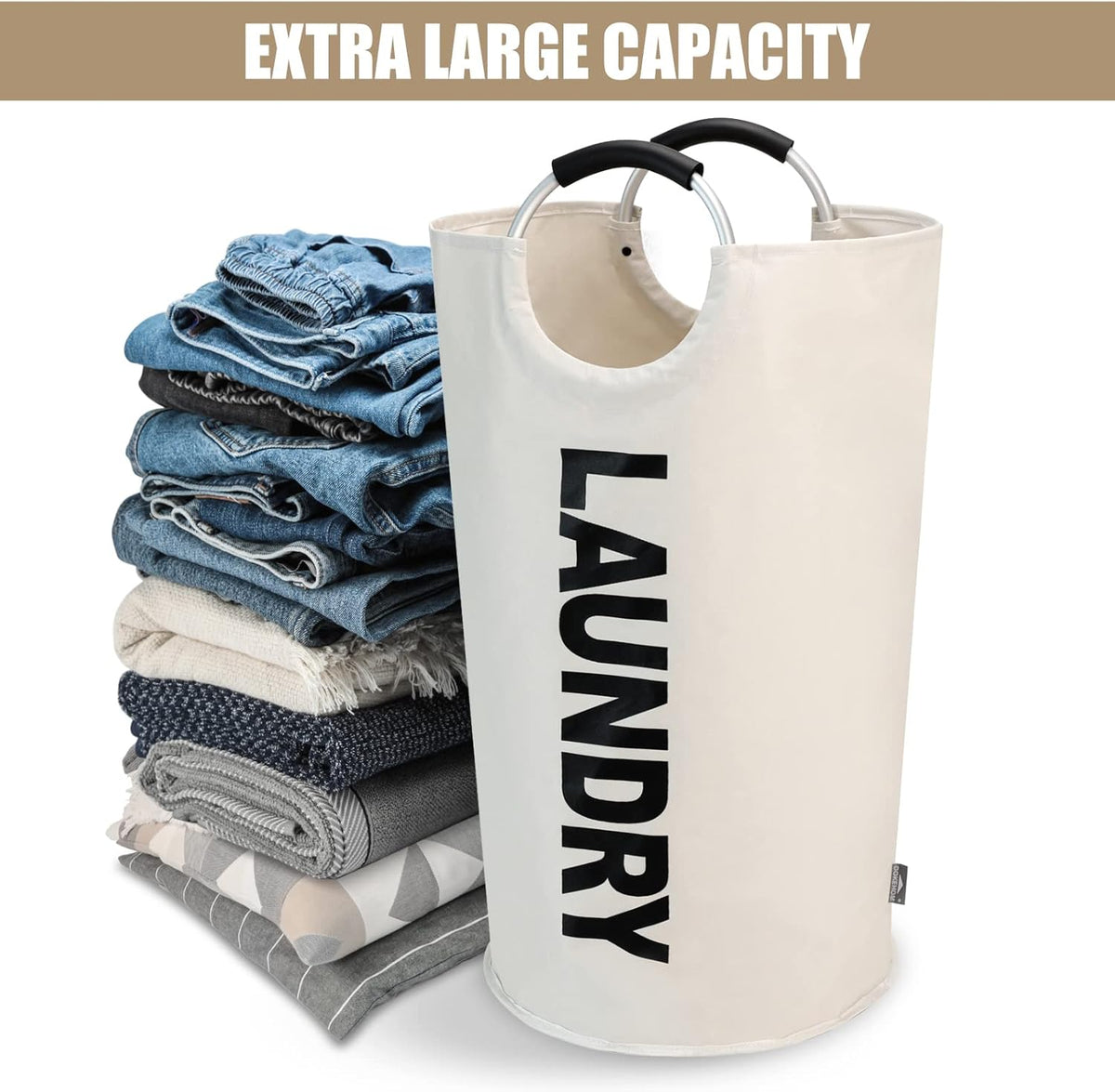 DOKEHOM 90L Large Laundry Basket, Collapsible Laundry Bag, Freestanding Tall Clothes Hamper