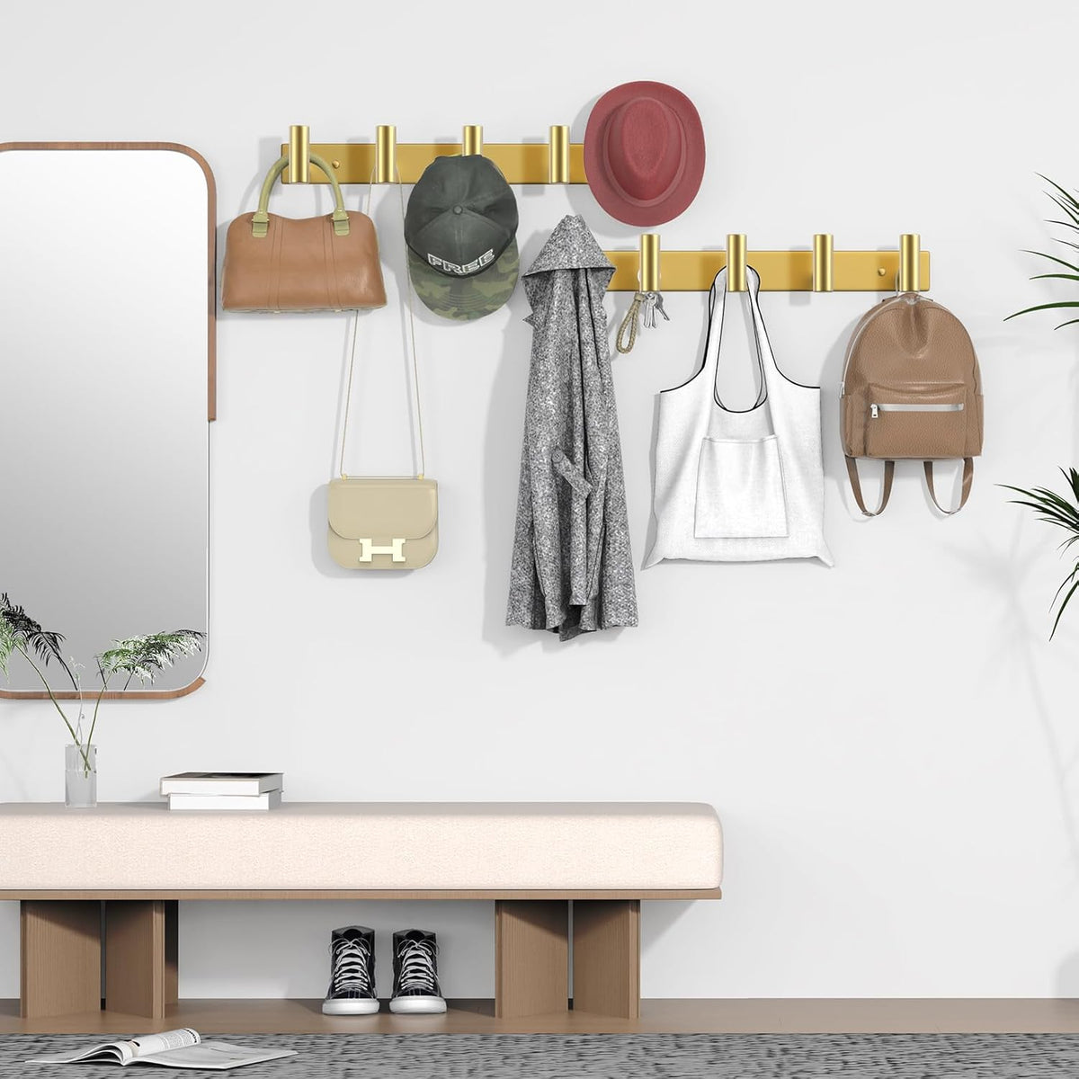 VAEHOLD Hat and Coat Wall Mount Rack - Hooks for Robes, Bags, Keys, and Towels - Bathroom Towel