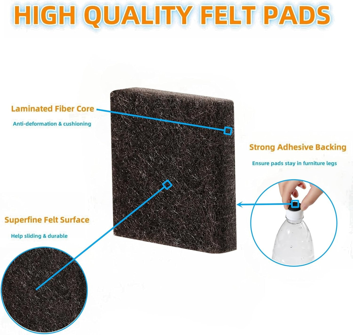 Furnigear Felt Furniture Pads for Hardwood Floors - Self Adhesive Chair Felt Pad, Floor Protector