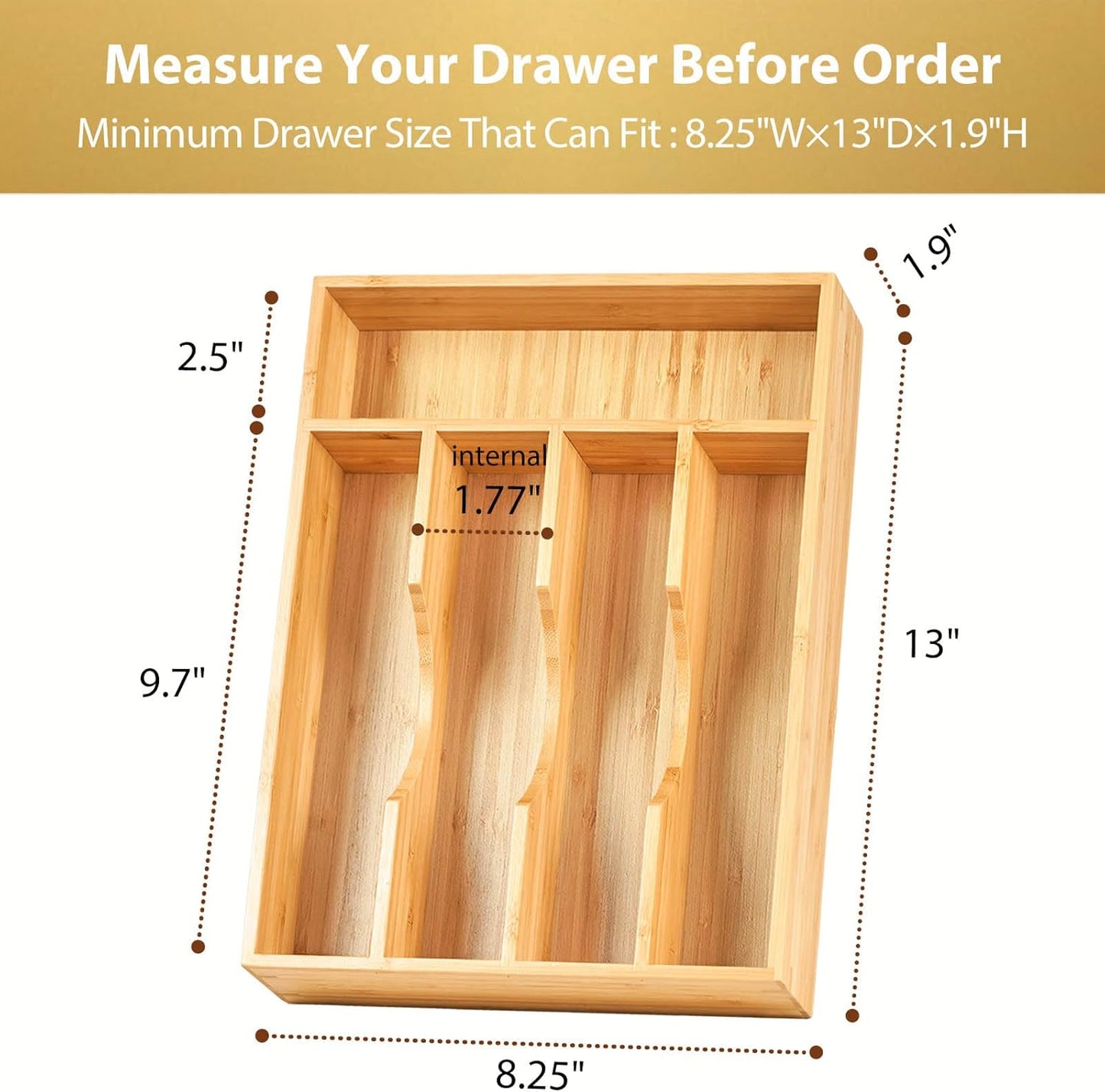 Umilife Bamboo Kitchen Drawer Organizer, 8.25 Inch Silverware Utensils Tray Holder for Small