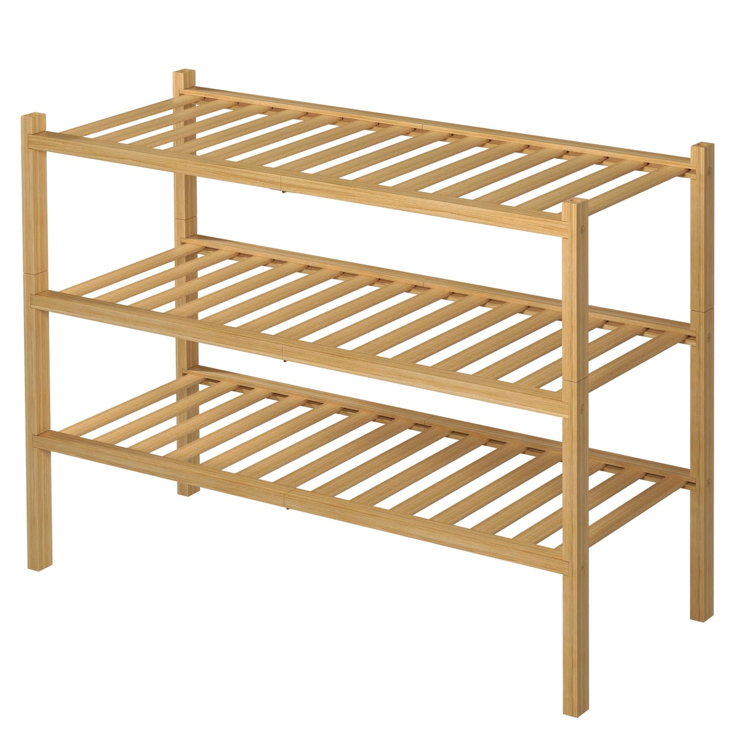 ROMGUAR CRAFT 3 Tier Bamboo Shoe Rack for Closet Free Standing Wood Shoe Shelf Storage Organizer