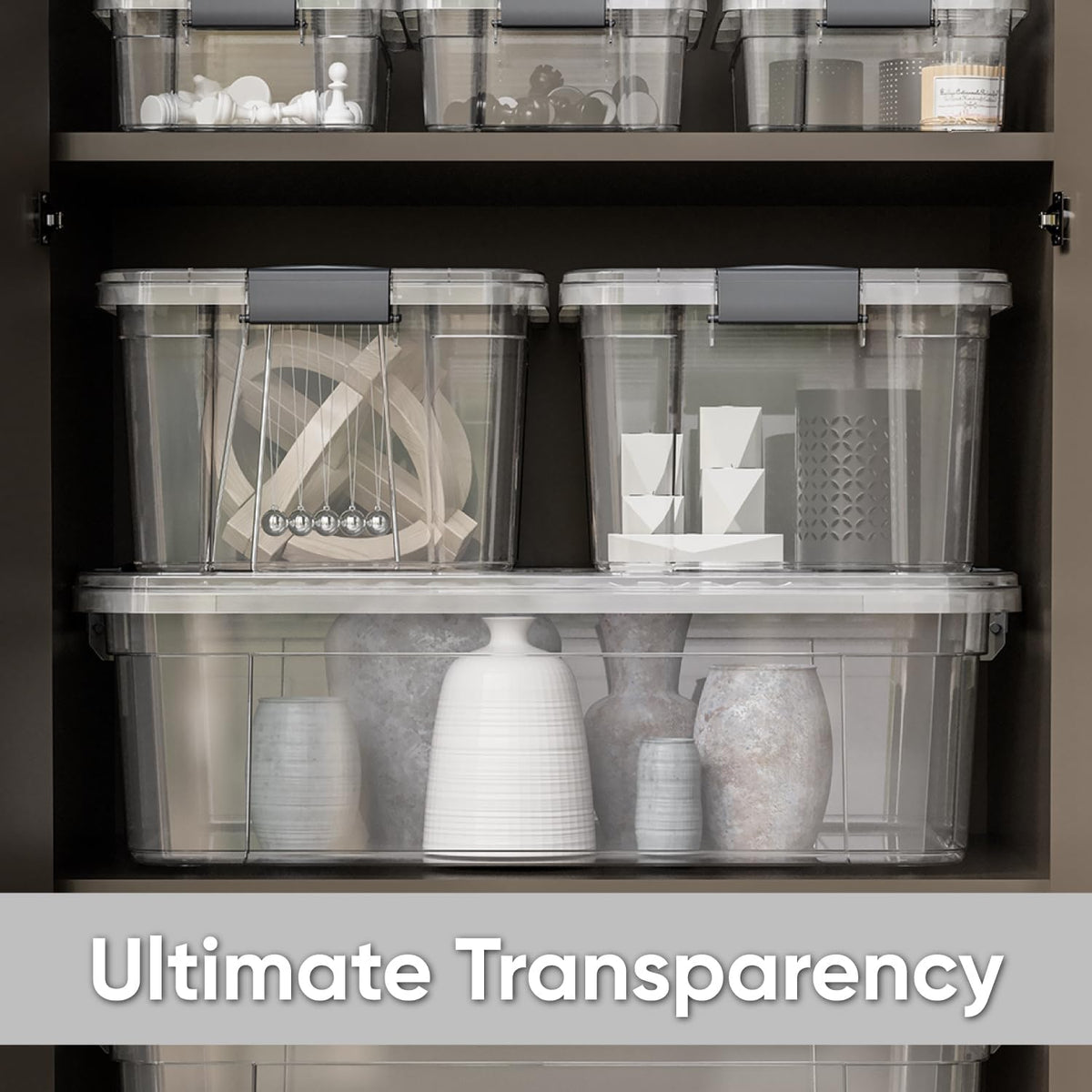 Superio Storage Bins with Lids- 2 Pack, 4.5 Qt Clear Boxes for Organizing, Stackable Plastic