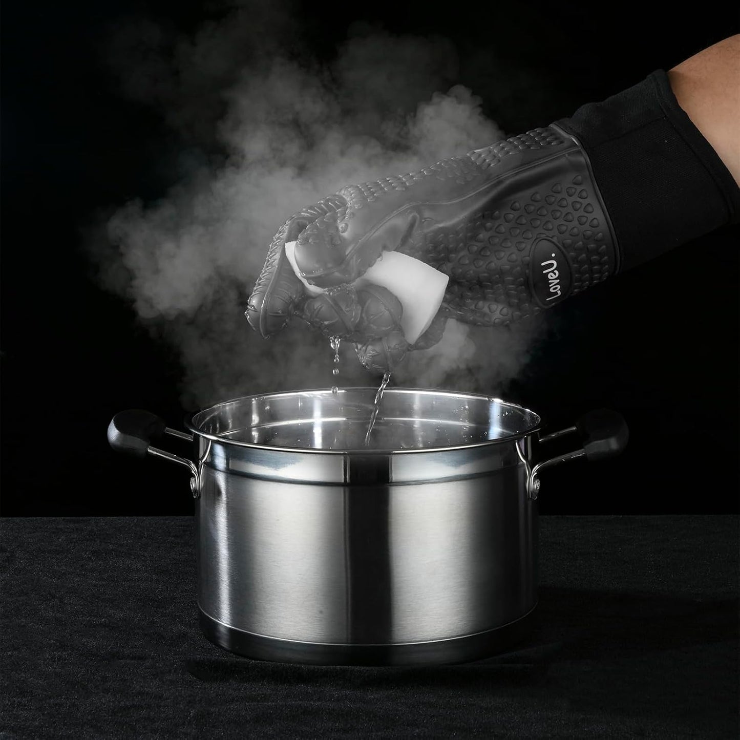 Kitchen Oven Gloves - Dual-Layer Heat Resistant Grilling Gloves, Silicone Oven Mitts with 5