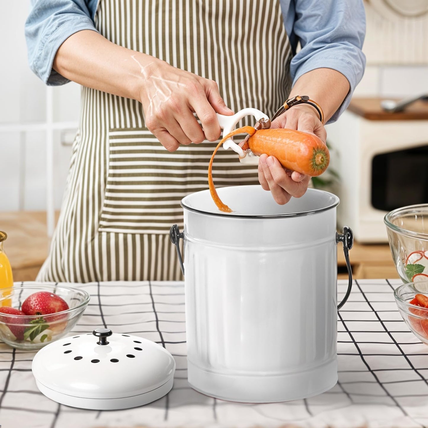 Plexon Countertop Compost Bin Kitchen with Lid, 1.5 Gallon Odorless Kitchen Compost Container