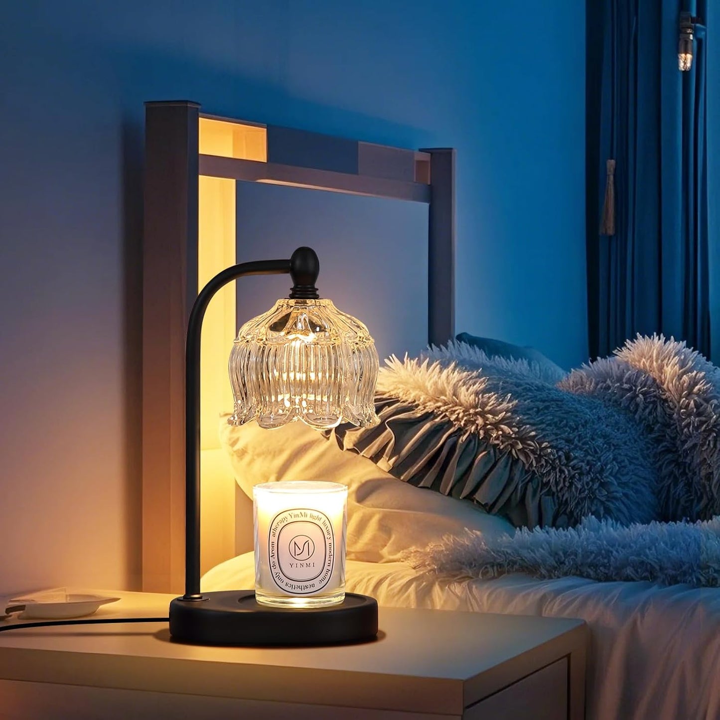 Black Candle Warmer Lamp with Timer and Dimmer,Flameless Wax Melt Warmer for Jar Candles with 2