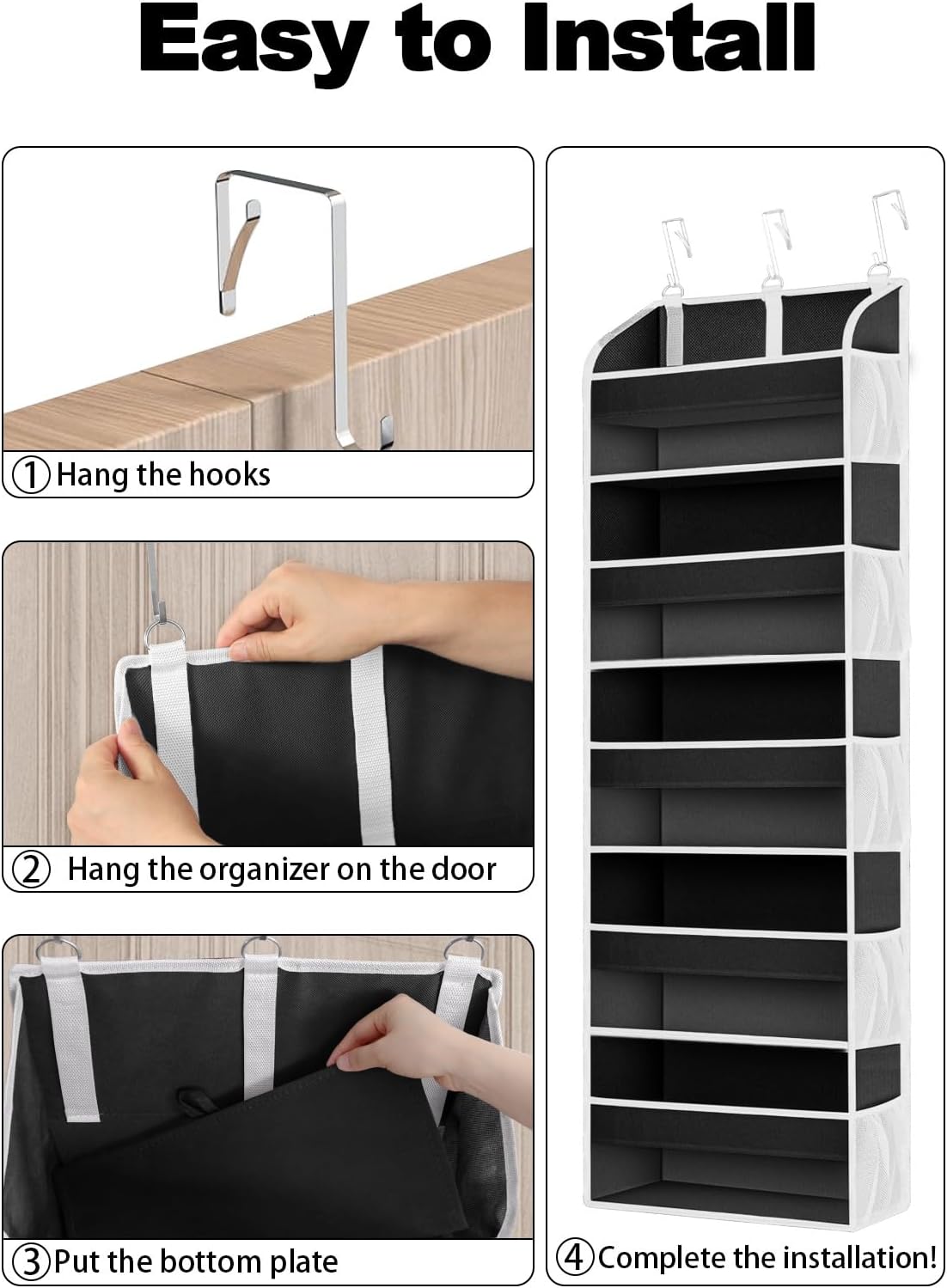 2 Pack Over The Door Storage Organizer with 5 Pockets 10 Mesh Side Pockets, 44 lbs Weight Capacity